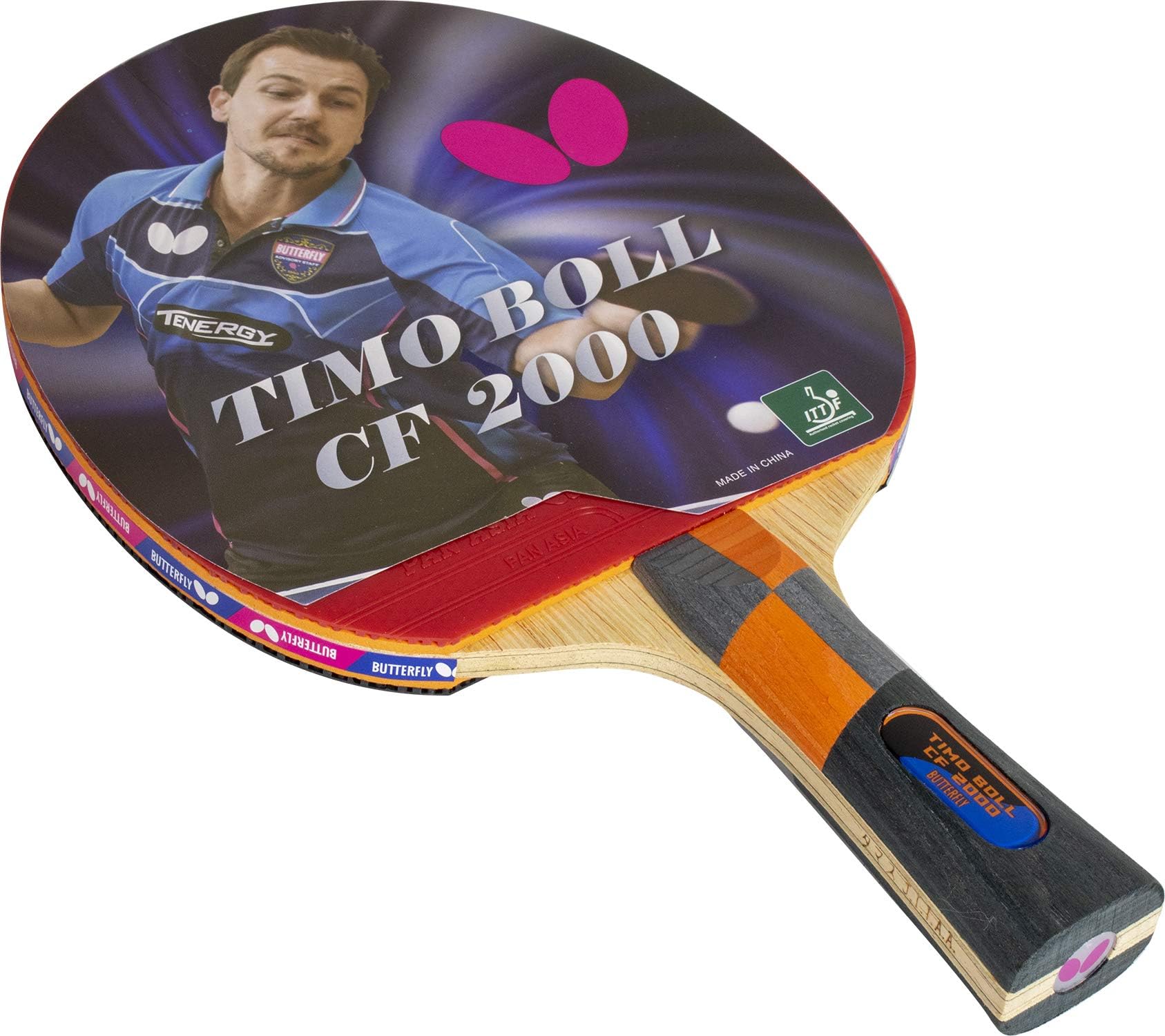 Timo Boll Carbon Fiber Ping Pong Paddle | ITTF Approved Table Tennis Racket | Ping Pong Sponge and Rubber | Carbon Layers in Ping Pong Racket for Power | Professional Ping Pong Paddle