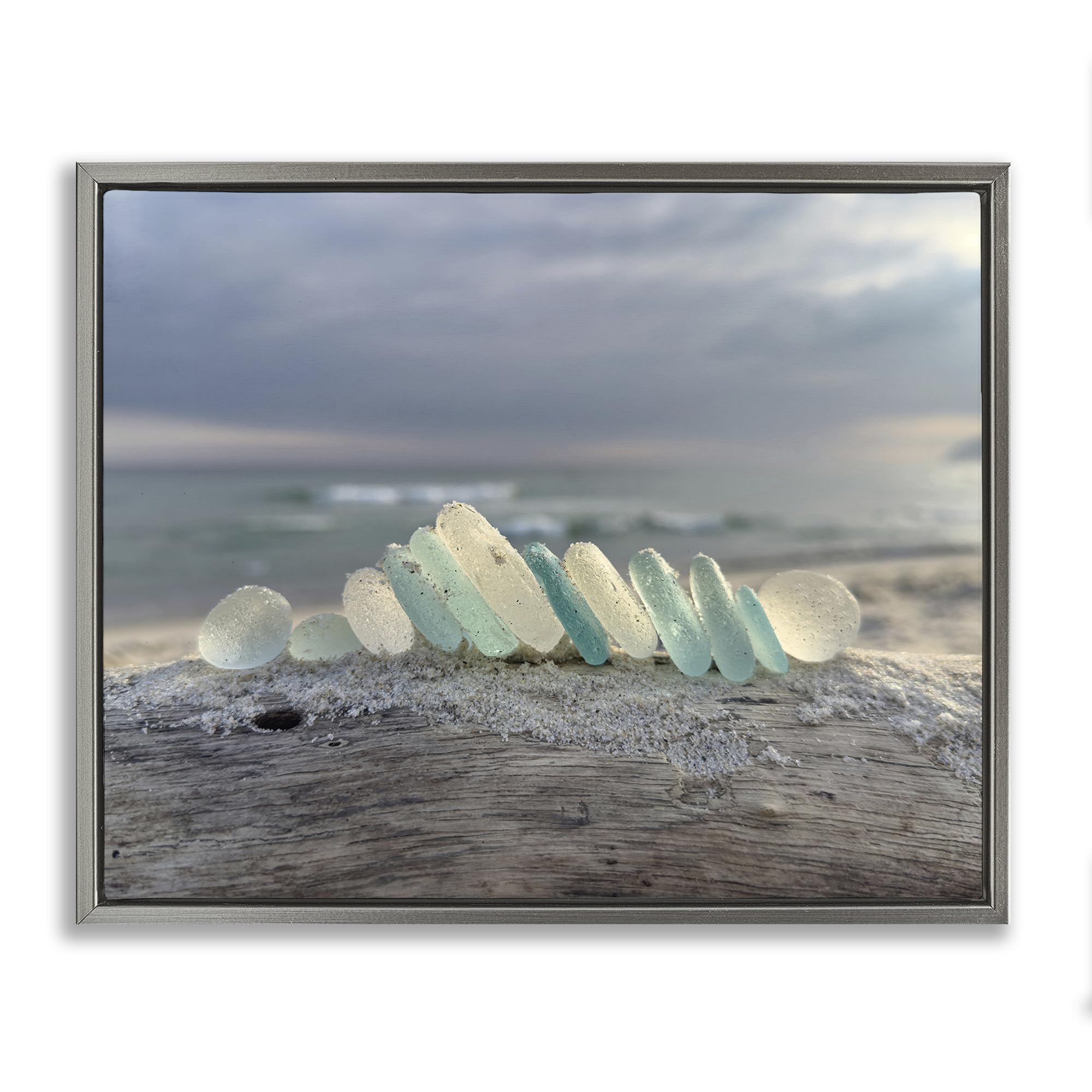 Stupell Industries Luster Gray (Matte) 'Sea Glass On Driftwood'| Floating Frame Canvas Art