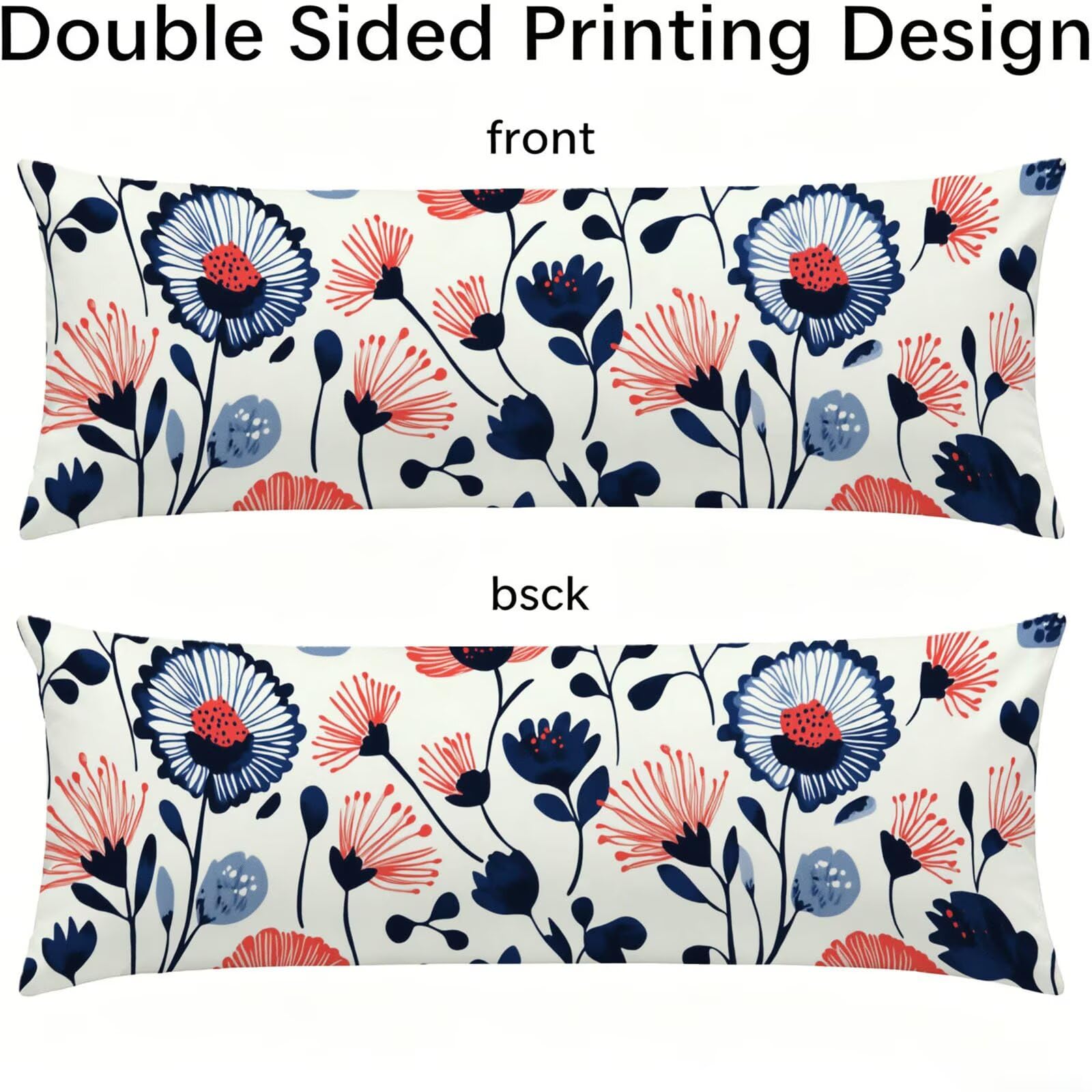 Funda de Almohada 60 x 180 cm Flores Protector Almohada 180 cm con Cremallera Invisible, Lino Durable y Transpirable Pillow Case Quemado Impresión a Doble Cara para Cama, Sofá y Dormitorio dg-128