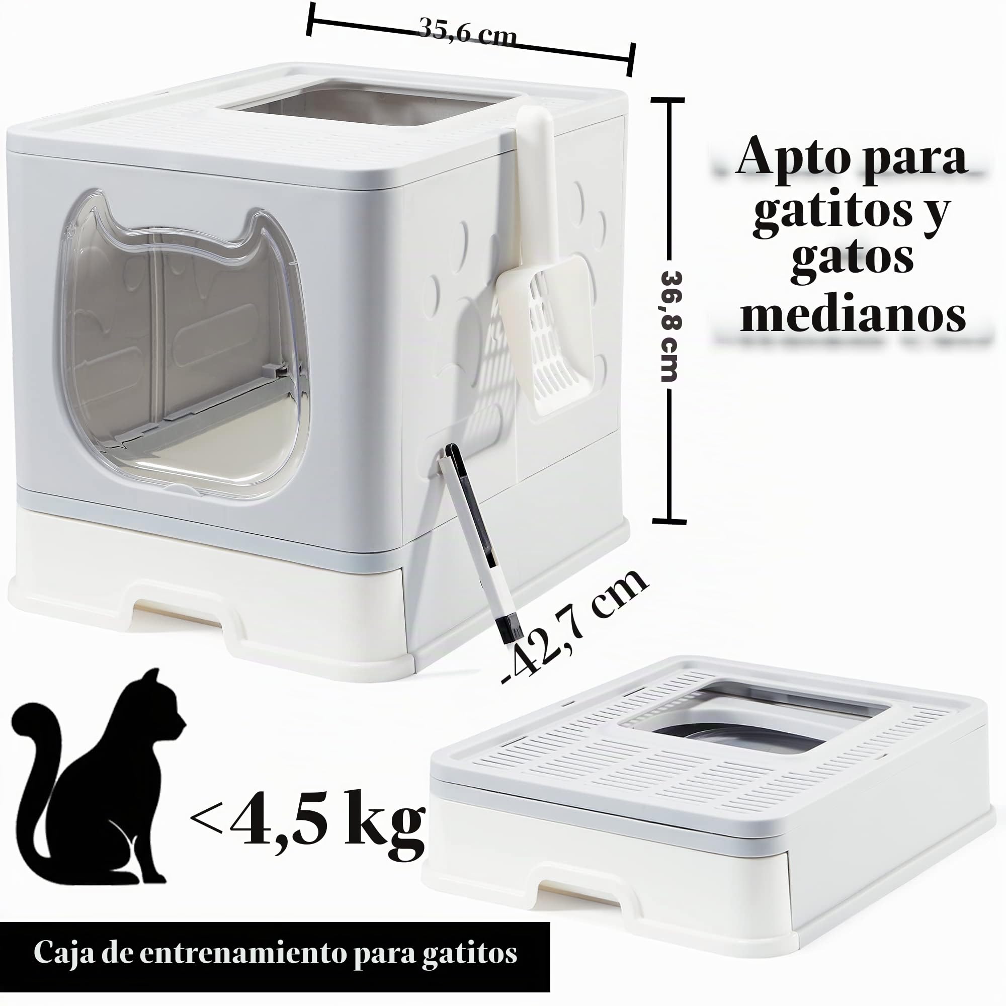 Vealind Caja de Arena para Gatos Plegable con Tapa Bandeja, Caja de Arena para Gatos de Entrada Superior con Tapa, Bandeja de Arena Incluye Cuchara y 2-1 Cepillo de Limpieza (Gris)