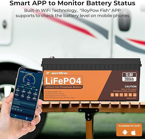 Miniatura 3 de Batería de litio LiFePO4 de 12 V 200 Ah, batería LiFePO4 de ciclo profundo 4000-8000 con aplicación inteligente, BMS de 200 A integrado, función de