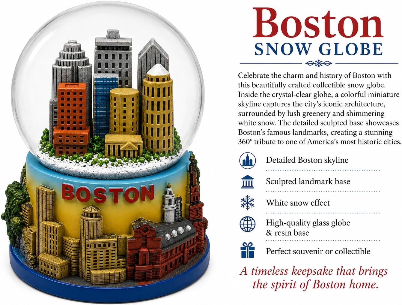 Boston Massachusetts Snow Globe 65mm Multicolor