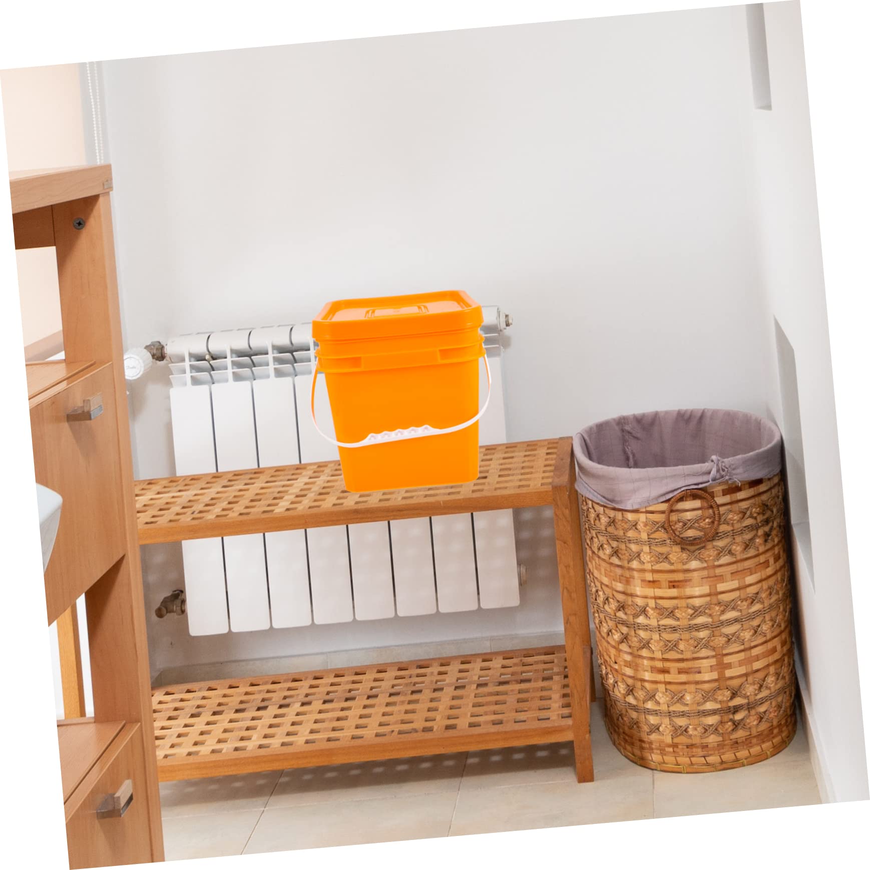 SOLUSTRE 10l Wäscheeimer mit Deckel aus Kunststoff Wiederverwendbarer Multifunktionaler Pulverbehälter mit Tragegriff für Aufbewahrung und Outdoor Aktivitäten Orange