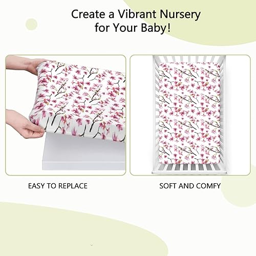 Miniatura 6 de Sábana bajera ajustable para cuna con temática de flor de cerezo, suave y transpirable, sábana para colchón de cuna o sábana para niños pequeños,