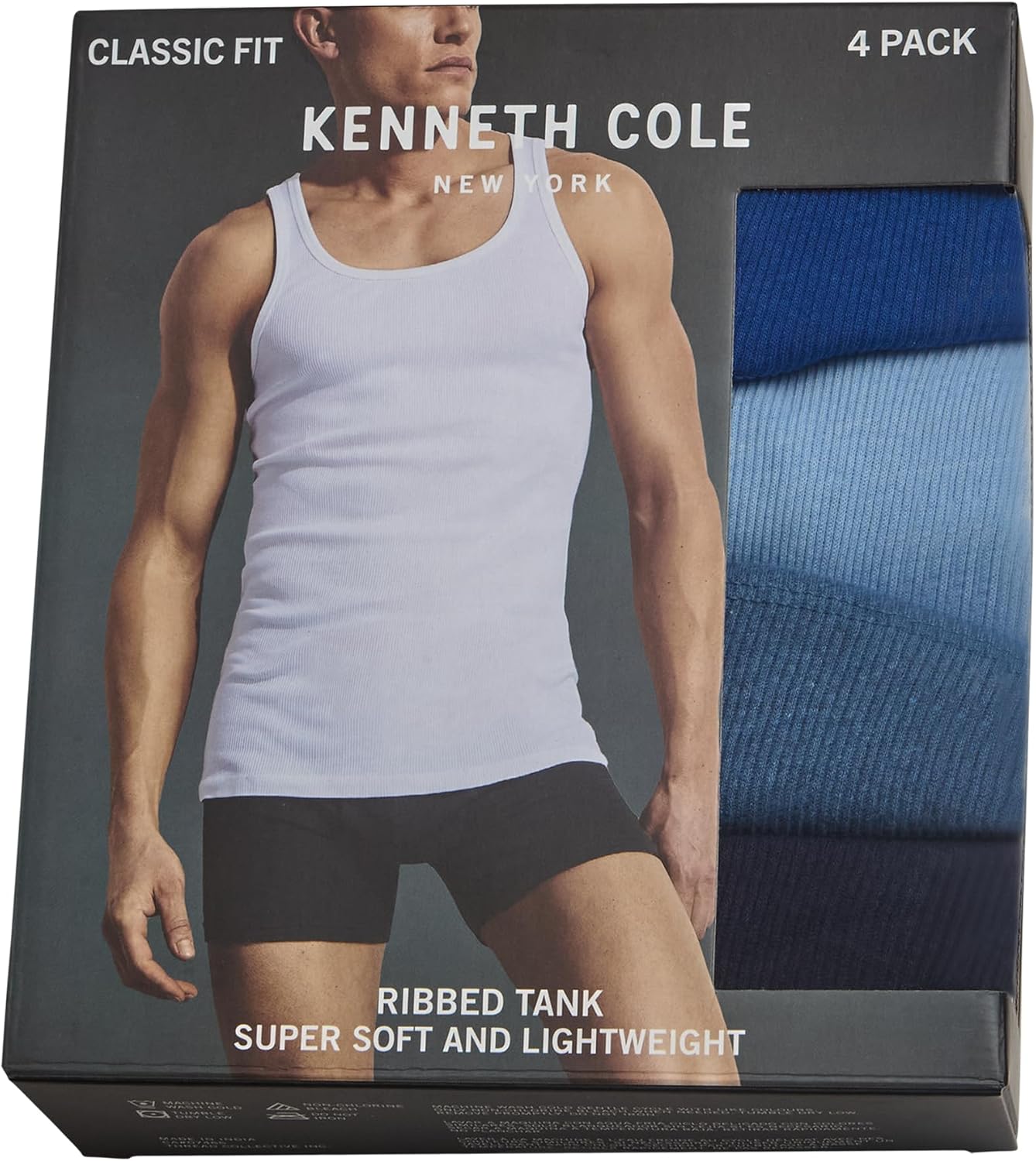 Kenneth Cole Mens Tank Top - 4 Pack Soft Cotton Tagless Ribbed Tank Top for Men - Sleeveless Undershirts for Men