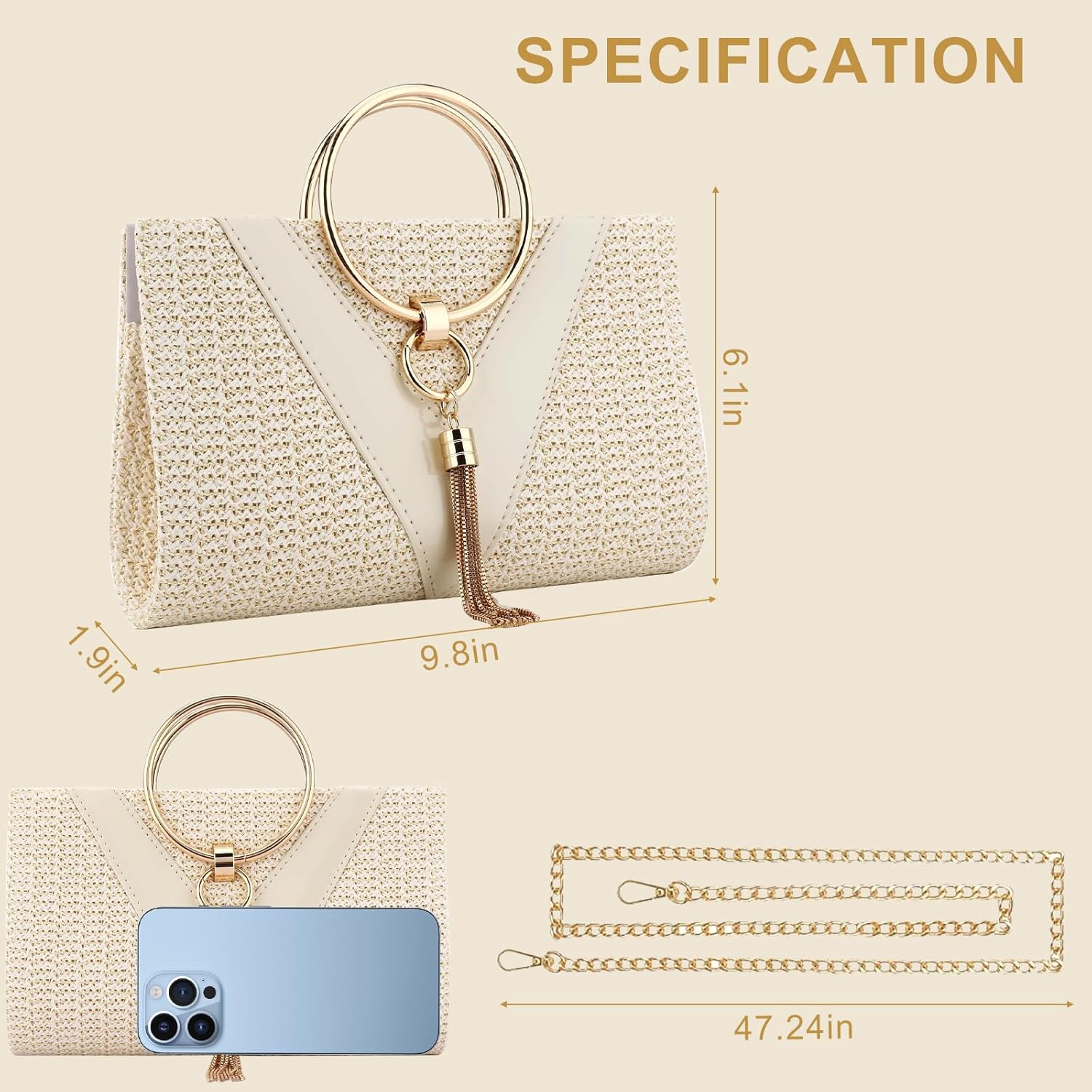 Women Straw Bag Evening Clutch Purse Elegant Handbags Formal Party Clutches Purses for Wedding/Prom/Cocktail - Image 3