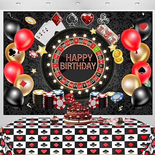 Miniatura 3 de Sensfun Telón de fondo de cumpleaños de casino de póquer Las Vegas, fondo de fiesta de cumpleaños, fichas de ruleta, tema de noche, decoraciones de