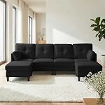 87" Velours U-Shaped 6-Seat Canapé avec double chaise, Gris clair