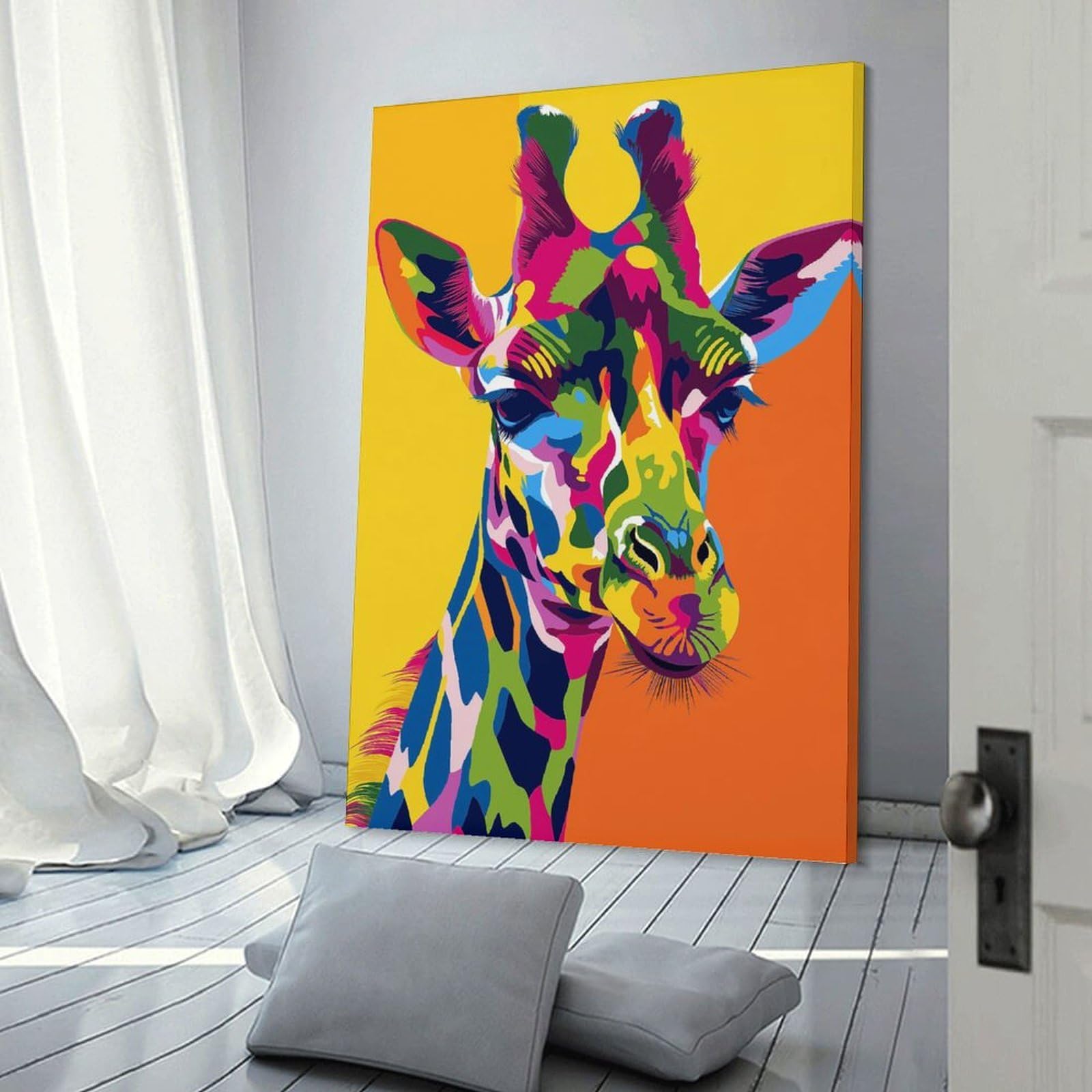 Junmoney Hanging Wall Art Colorful Giraffe Portrait(6), 12x18inch(30x45cm), for Wall Displays, Bedrooms Or Room Updates, Decorative Artwork with Flexible Styling