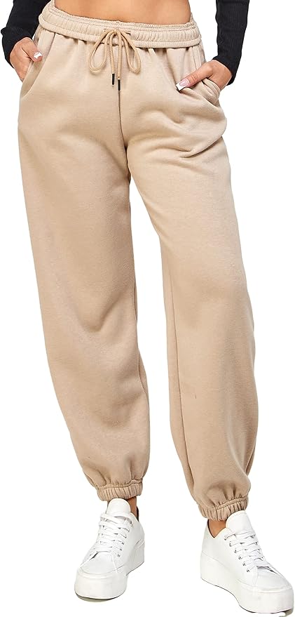 IUUI Women’s Casual Baggy Fleece Sweatpants Foldable High Waisted Joggers Pants Warm Lounge Trousers with Pockets