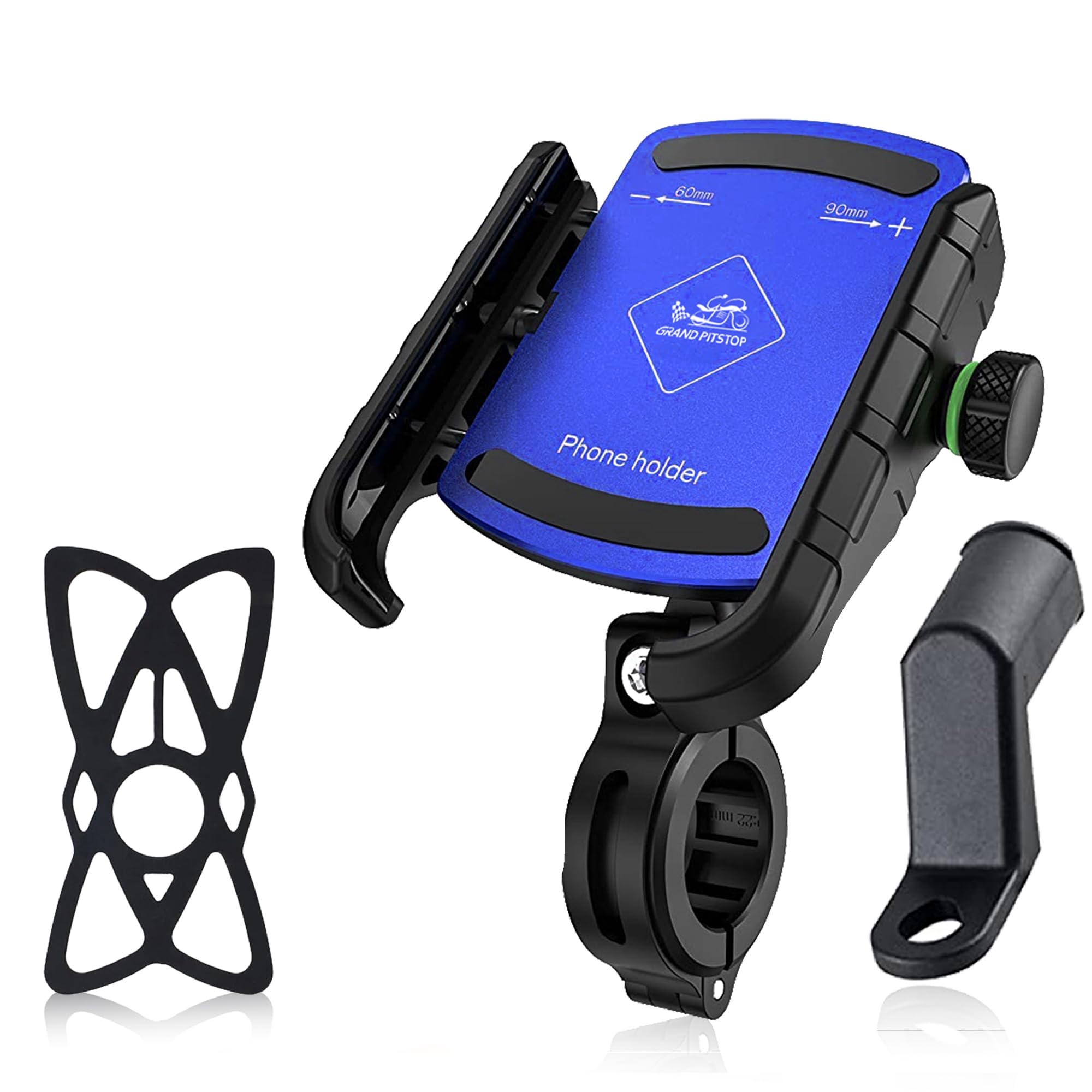 GRAND PITSTOP®Motorcycle Phone Holder Bike Phone Mount Compatible with 4" to 6" Phone Sturdy Holders for Grip| 360° Phone Protection| Aluminium Clamp Blue