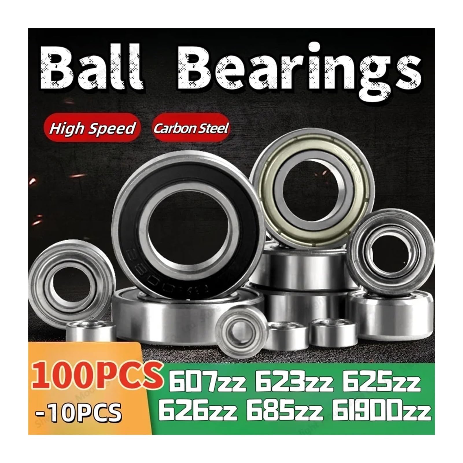 Rodamientos De Bolas Miniatura Ranura Profunda Metal for Doble Blindaje For Monopatín (10-100 Unidades, 607zz, 623zz, 625zz, 626zz Y 685zz)(61900zz,80PCS)
