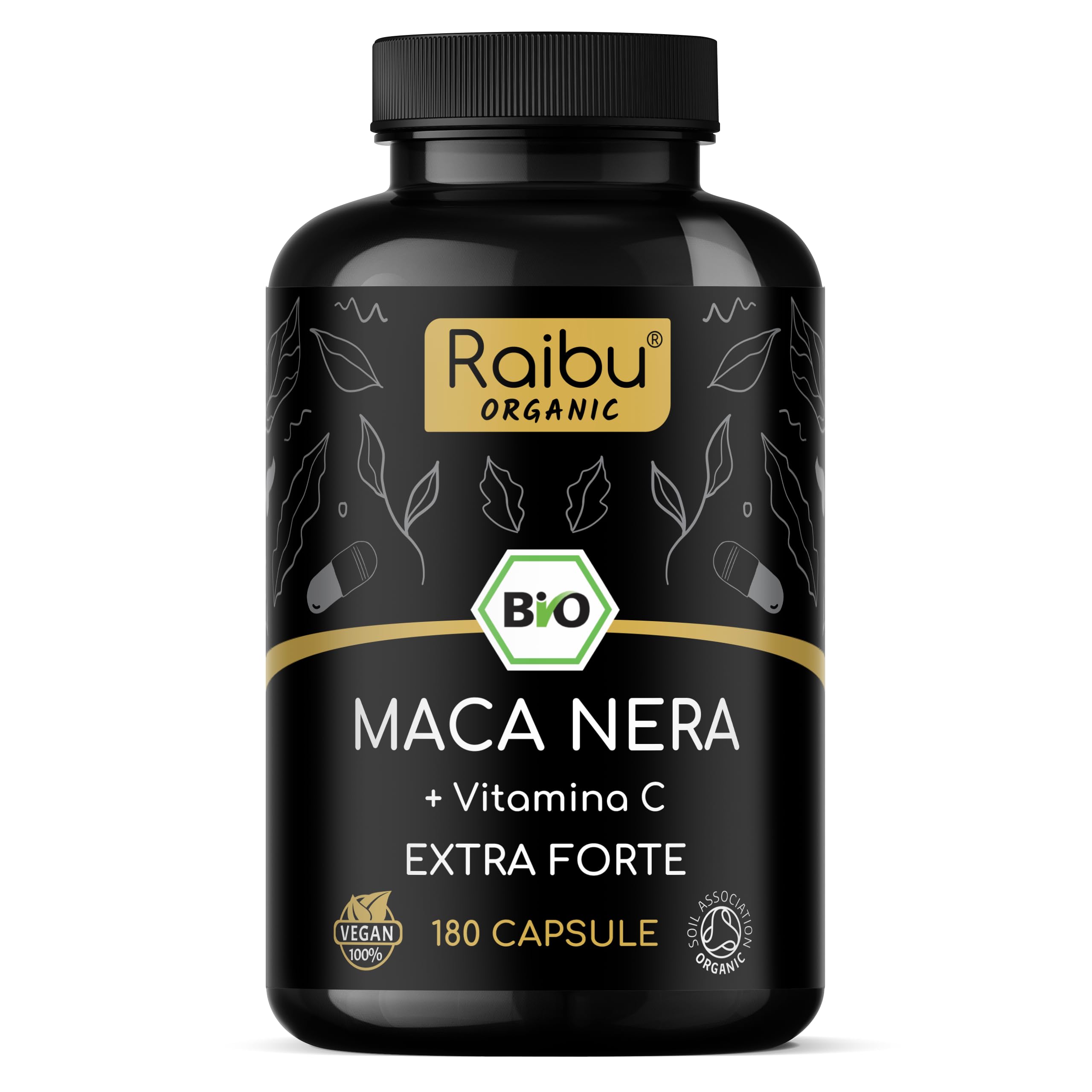 Maca Peruviana Nera BIO Extra Forte - 12.800 mg Maca Nera al giorno (equivalente a 3.200 mg) - Equilibrio Ormonale, Energia, Benessere - Originaria del Perù & Certificata BIO - 180 Capsule Vegane