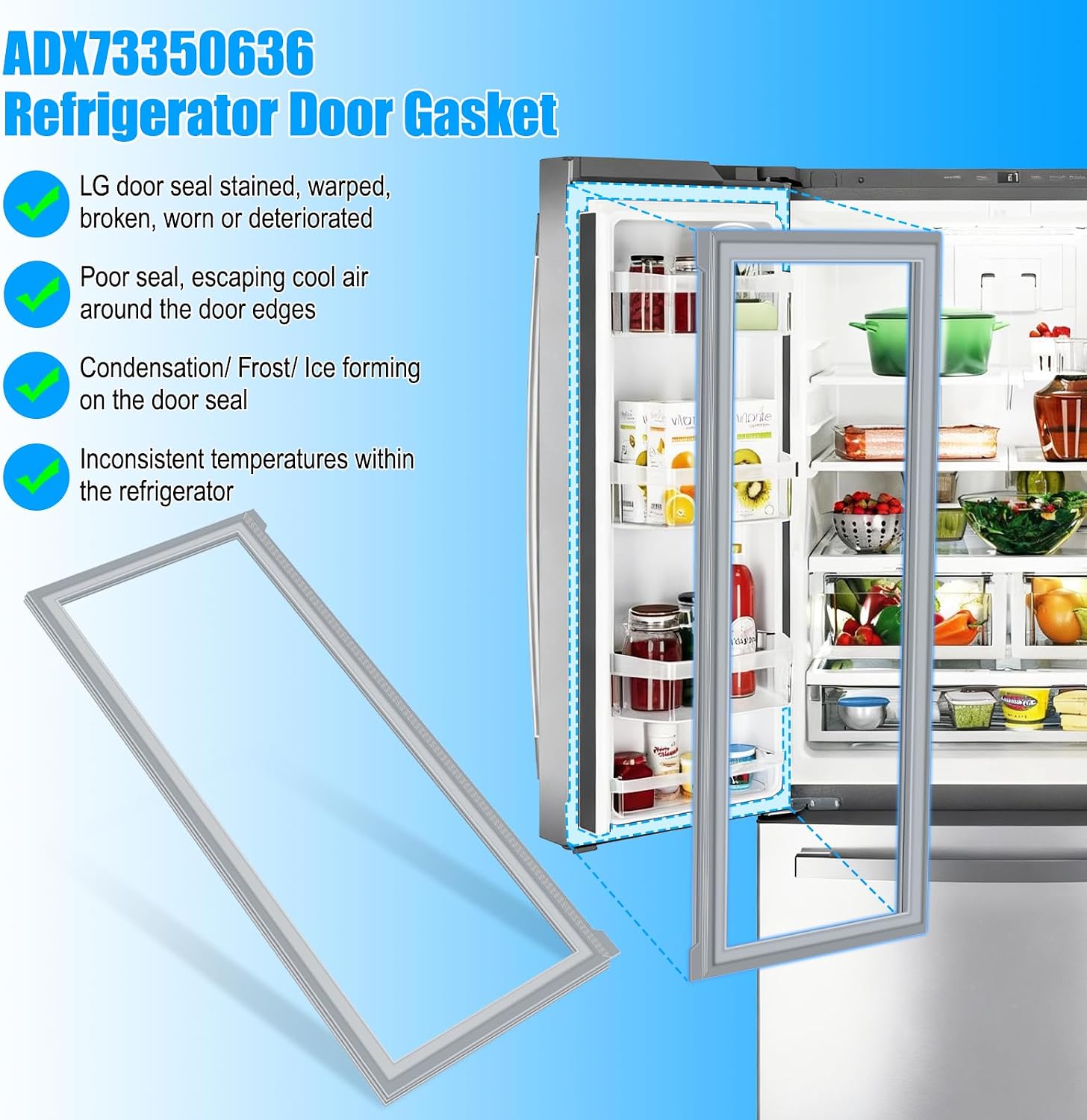 Upgraded ADX73350636 Refrigerator Door Gasket Replacement Compatible with ADX73350610 LG Refrigerator Door Seal ADX73350626 Kenmore Refrigerator Gasket ADX72930402 Fridge door gasket Left 15.9" x39.6"
