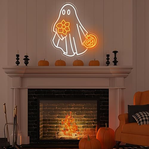 Miniatura 10 de Letrero de neón con texto en inglés "Trick or Treat", luz de neón LED de Halloween, decoración de noches de terror, para Halloween, fiesta, bar,