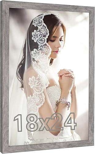 Marco gris rústico de 18 x 24 pulgadas, marco para póster de 18 x 24 pulgadas, color gris envejecido, grande, retro, natural, 24 x 18 pulgadas, para