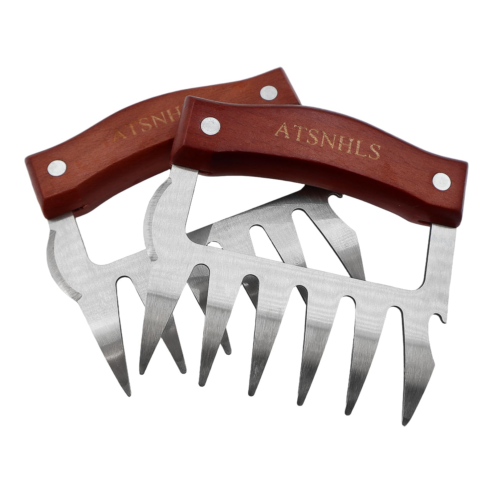 Meat Shredder Claws, BBQ Accessories, Grilling Claws for Shredding Pulled Pork Chicken Beef Turkey, Gifts for Men, Stainless Steel Forks, Wooden Handle, Pair Of 2