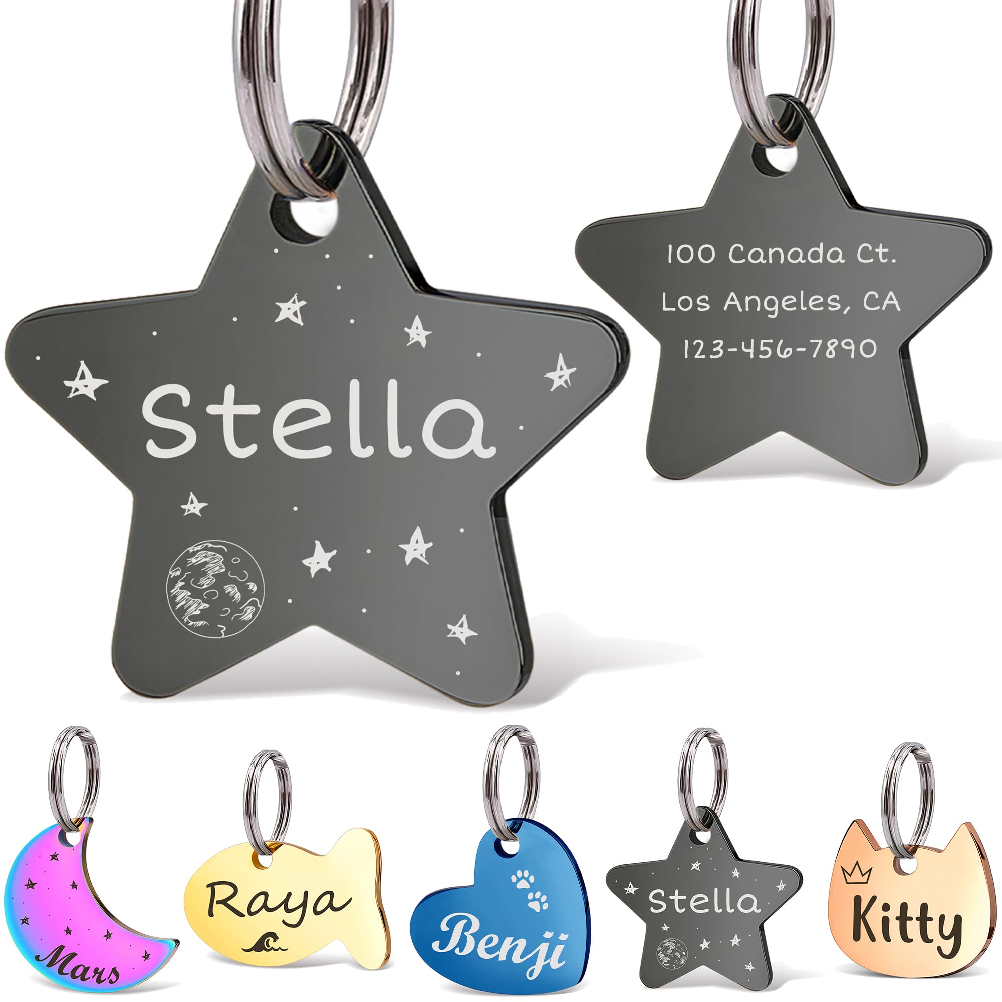 Anavia Small Size Dog Cat ID Tags, Small/XS Personalized Color Plated Stainless Steel Puppy Kitten Name Tags, Customized Engraved Nameplate Pet Collar