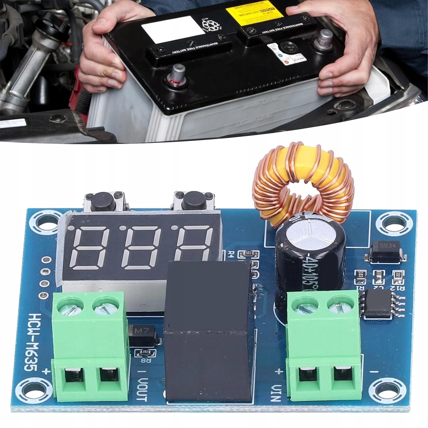 Rosfix Moduł ochronny akumulatora XH-M609 - 12/24V DC, wejście 8-36V | Przekaźnik 20A, wyświetlacz napięcia | automatyczne zabezpieczenie przed rozładowaniem | Akcesoria elektroniczne samochodowe