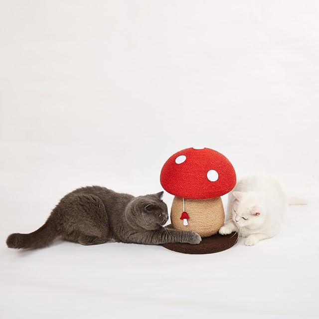 Foto 2 de 8 de Rascador para Gatos con Forma de Seta, Corda de Juta Rojo/Natural, Catnip Dentro, fácil de Montar