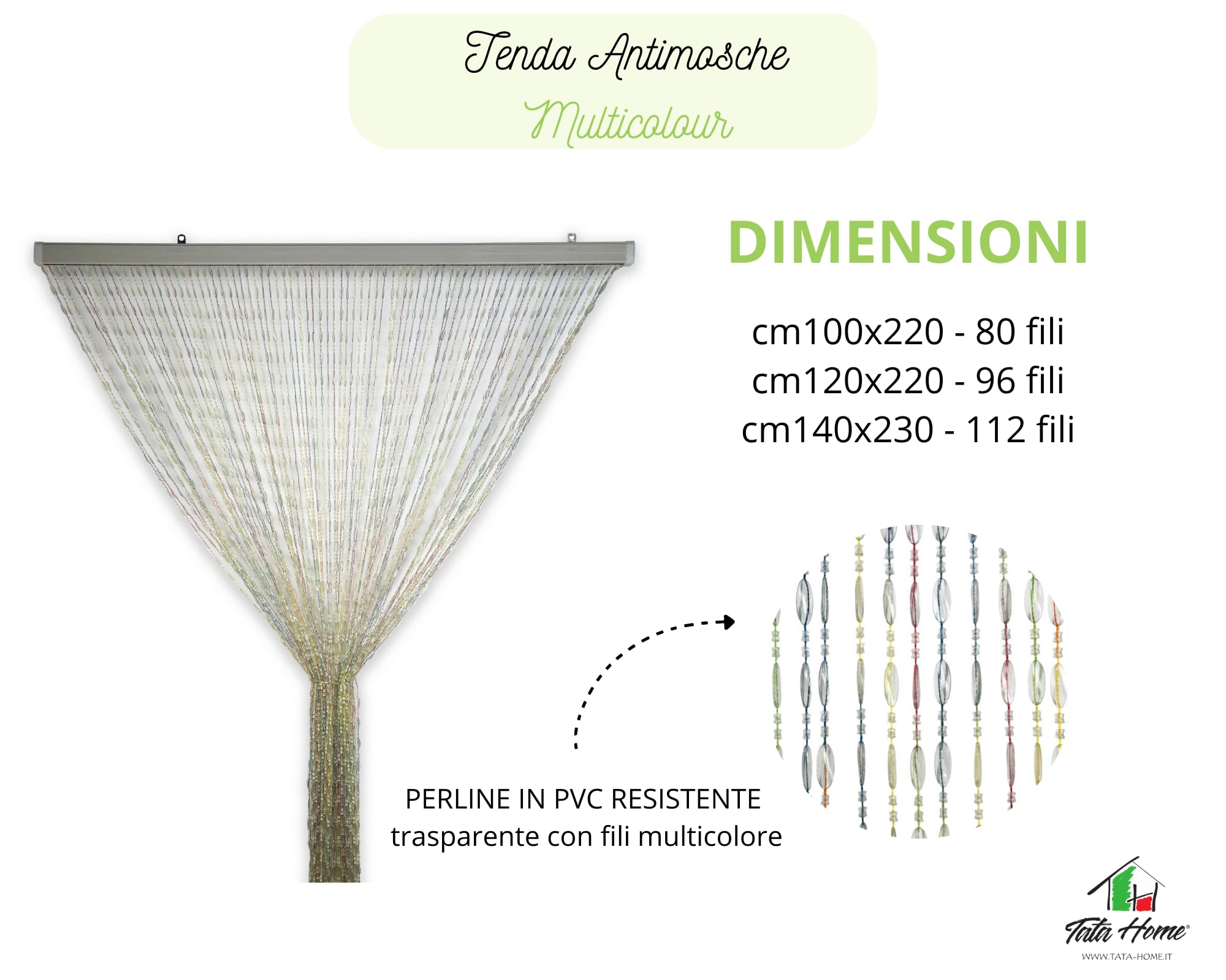 Tenda Antimosche A Perline Tata Home - 100x220 Cm Bicolore Per Porte E Finestre - Foto 7