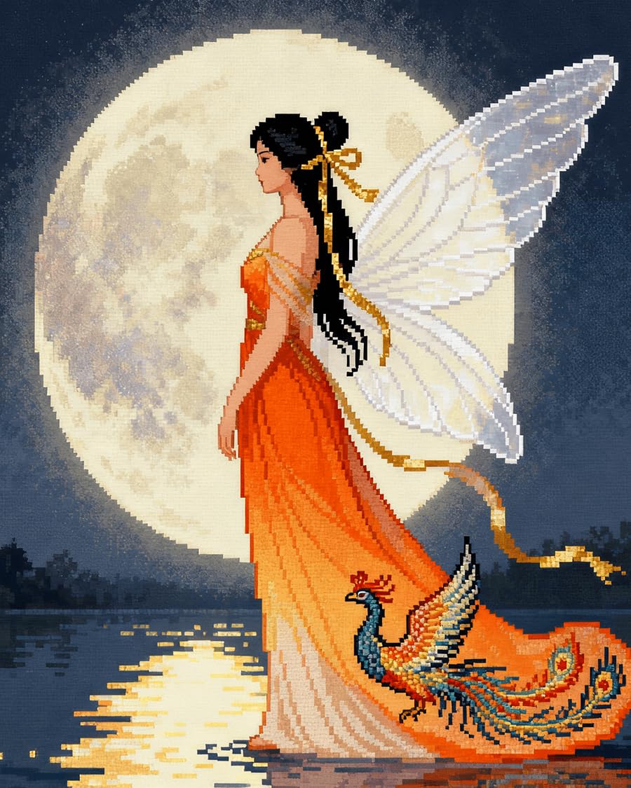 WallustrioaW Cross Stitch Kits,Moon Fairy,11CT Cross Stitch for Adults,Stamped Cross Stitch Kits Beginner Embroidery for Adults,40x50cm