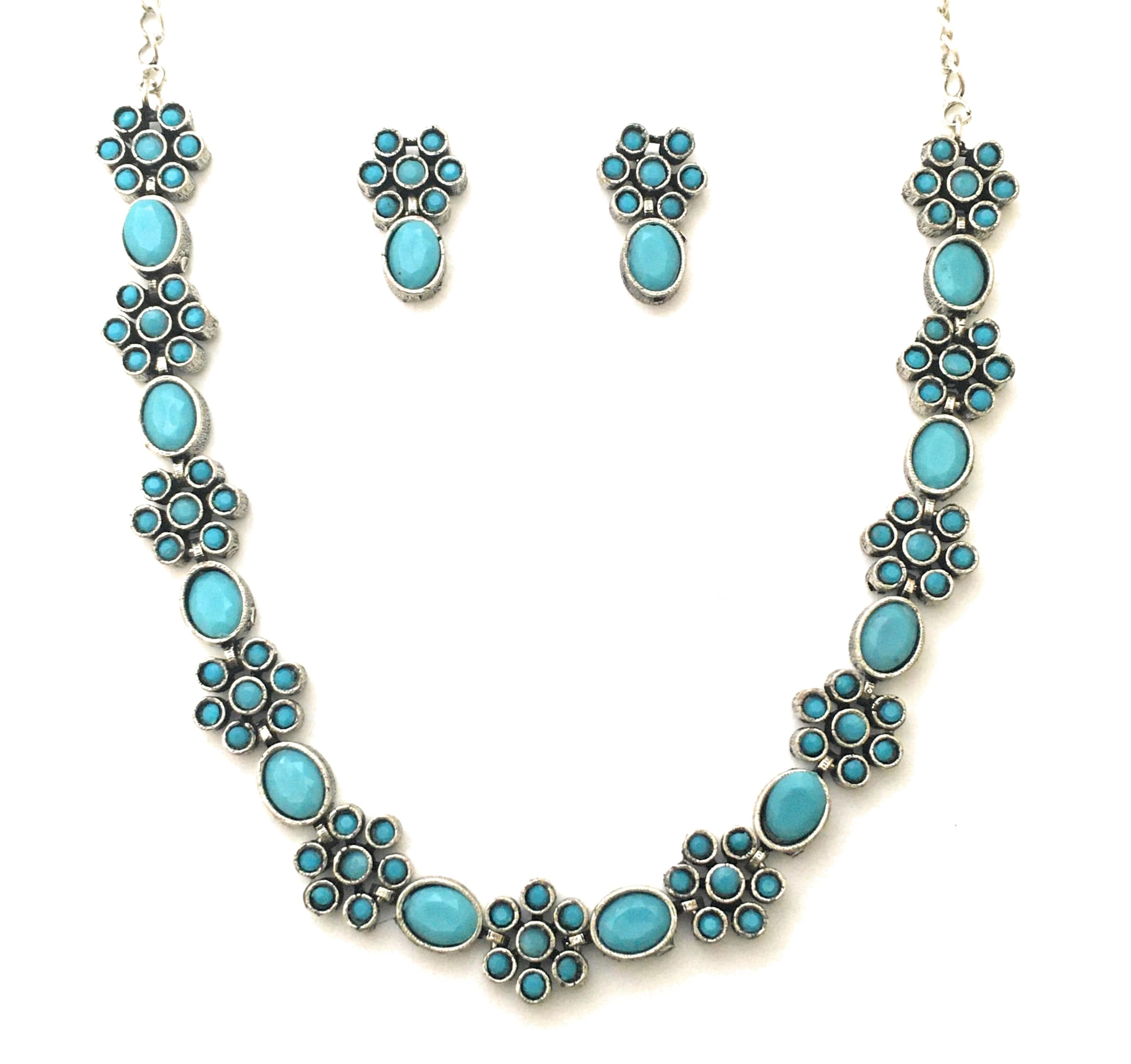 Sasitrends German Silver Oval and Flower Pattern Stone Studded Oxidized Jewellery Set for Women & Girls (B0CNR6FD2F) Amazon Price History, Amazon Price Tracker