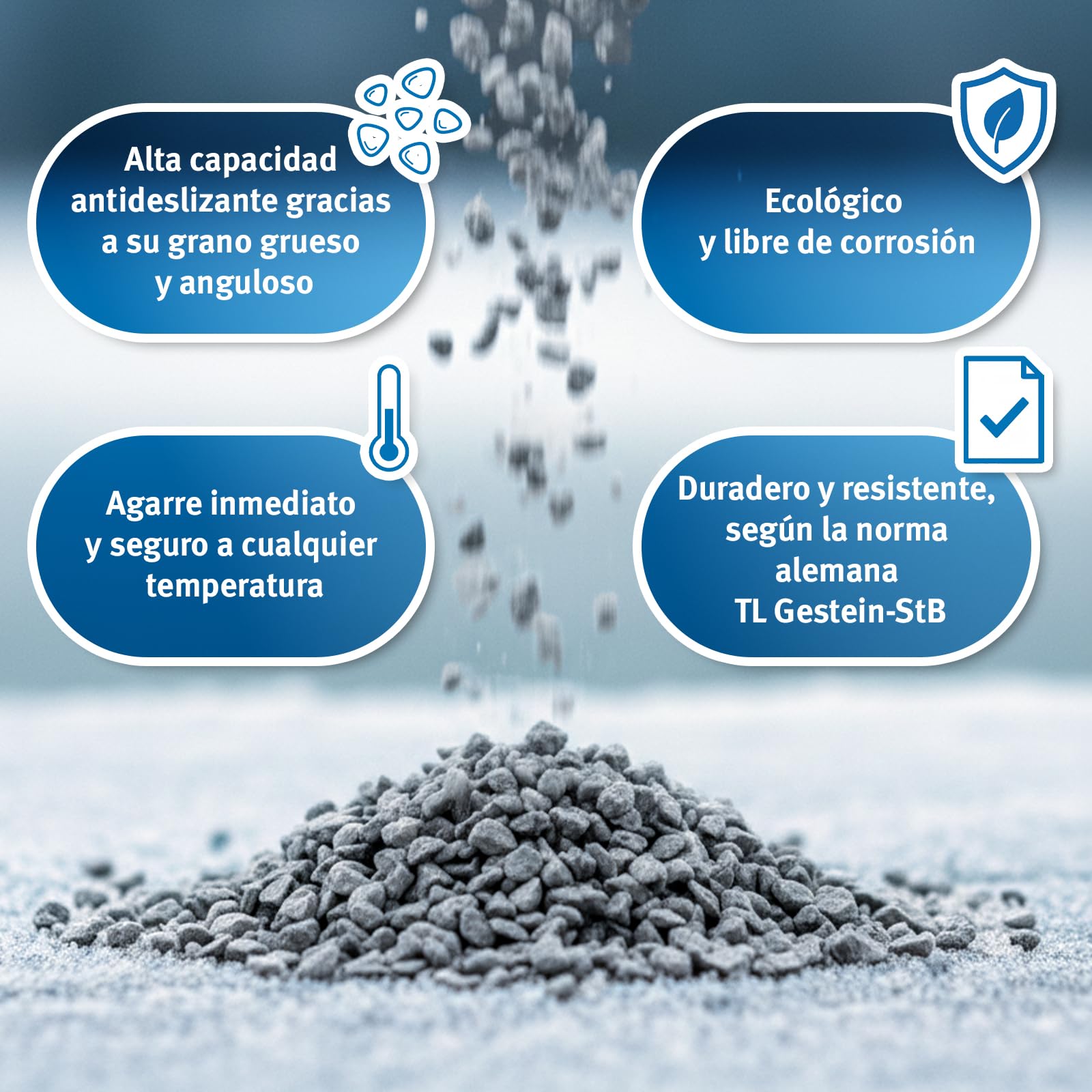 Gravilla antideslizante de diabasa 30kg grano 2–5mm: efecto antideslizante inmediato, granulado ecológico para calles y aparcamientos, según la norma alemana TL Gestein-StB, premium