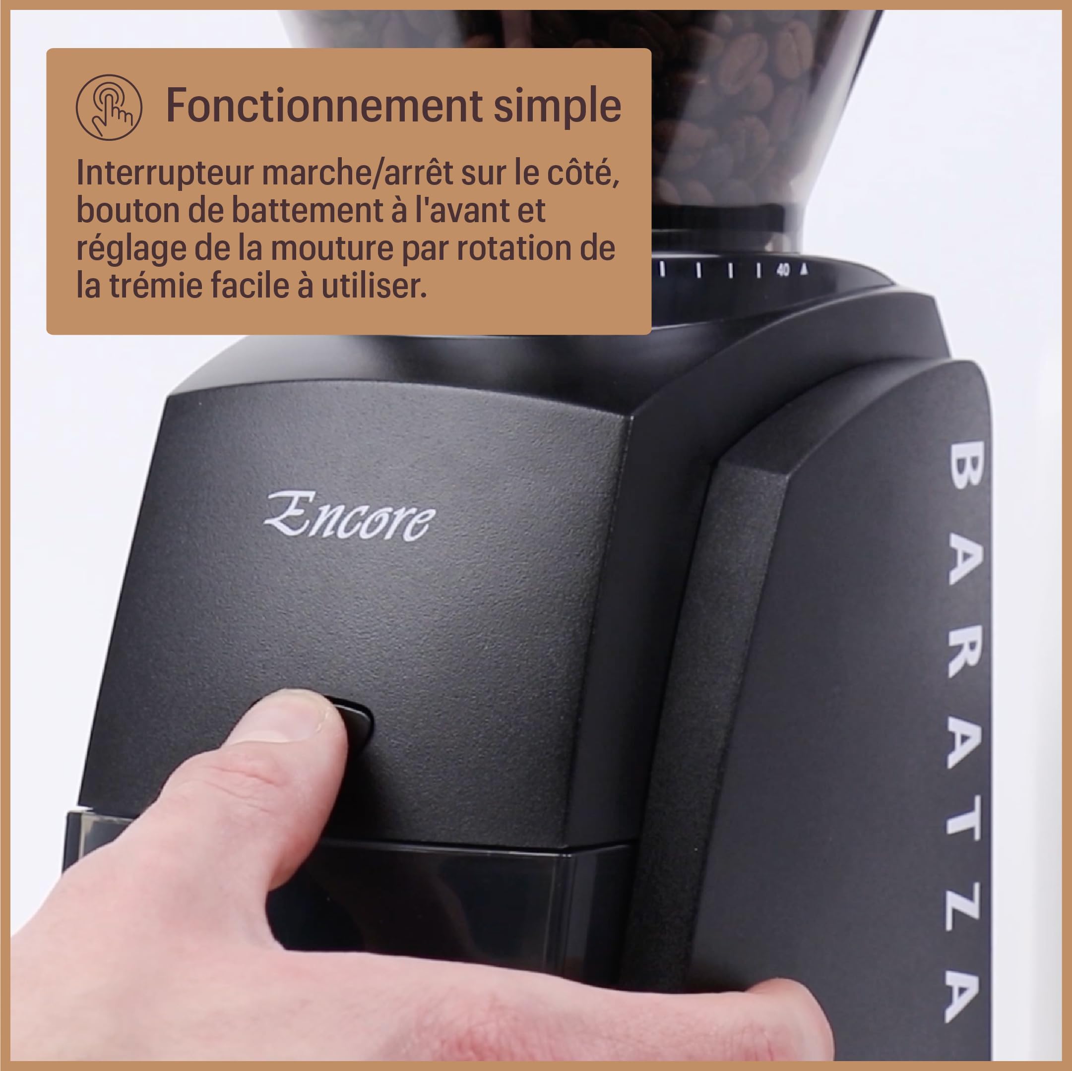 Baratza - Moulin à café Encore 230V - Moulin électrique - 40 Réglages de Mouture Individuels, Broyeur Cafe Grain, Accessoires pour Barista - Blanc