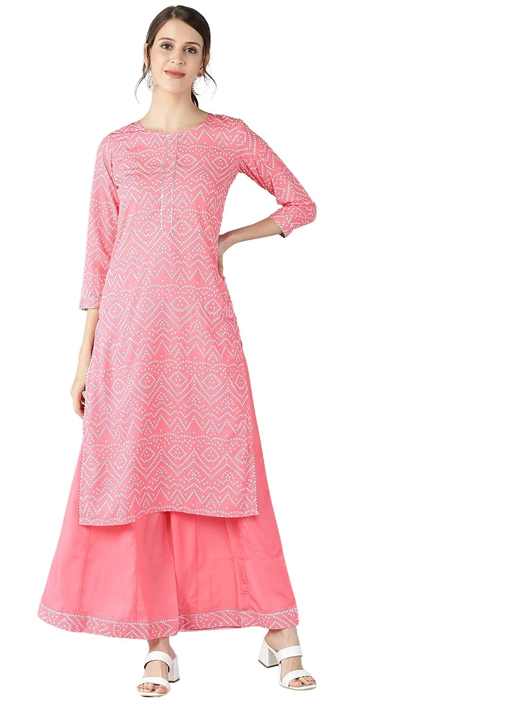 VaamsiWomen's Poly Crepe Printed Kurta Palazzo Set (PKSET1004E_Pink)