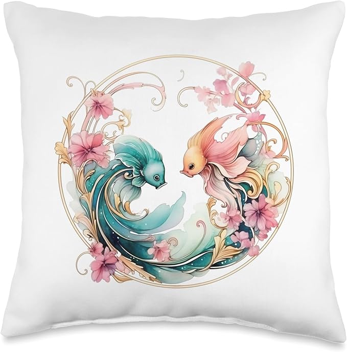 Stylish Zodiac Sign Pisces Watercolour Design Throw Pillow