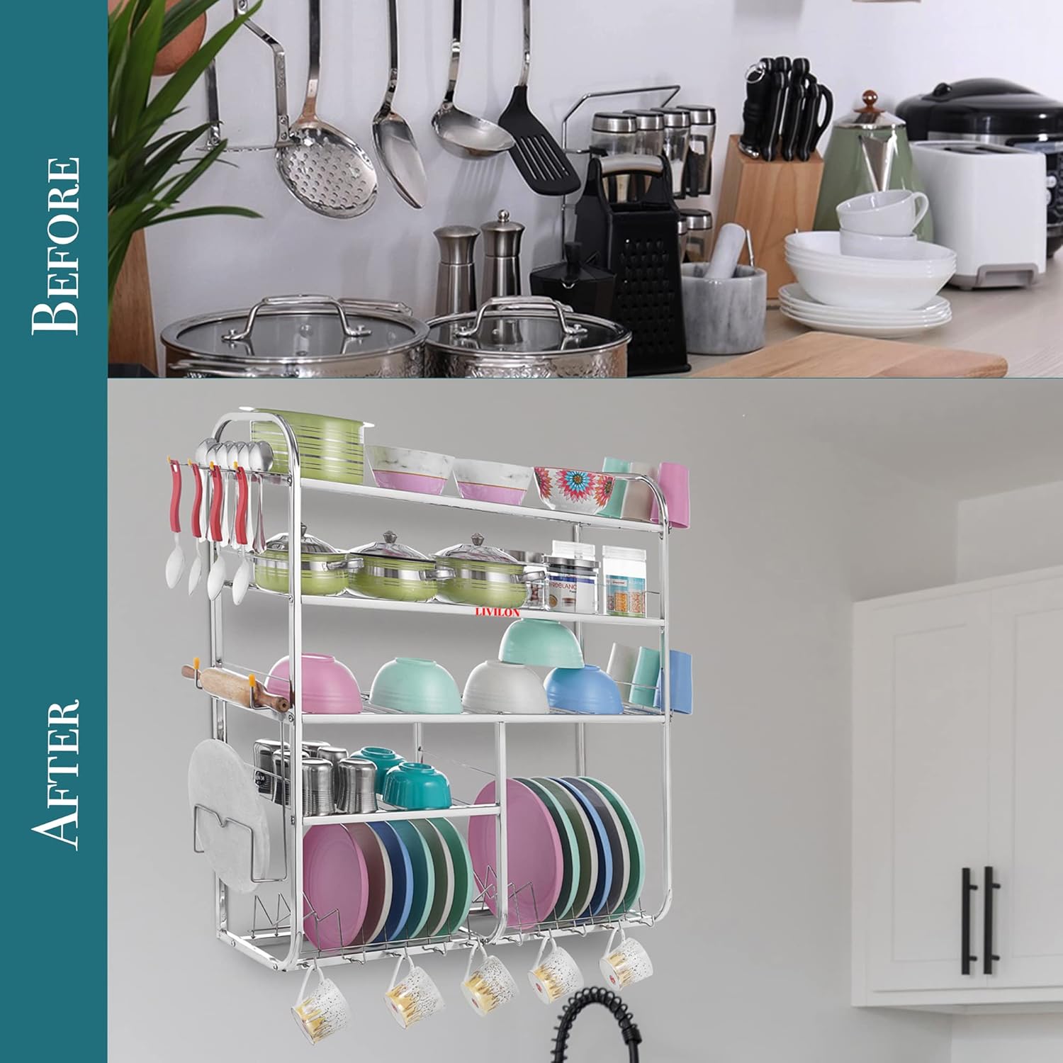 L LIVILON Wall Mount Kitchen Utensils Dish Rack | Stainless Steel Utensil Rack/Stand | Dish Stand/Holder| Utensils Rack with Plate & Cutlery Stand (31x30x10 Inches)(LVSTLSTLST EE-9) offers donot miss 3 L LIVILON Wall Mount Kitchen Utensils Dish Rack | Stainless Steel Utensil Rack/Stand | Dish Stand/Holder| Utensils Rack with Plate & Cutlery Stand (31x30x10 Inches)(LVSTLSTLST EE-9) offers donot miss
