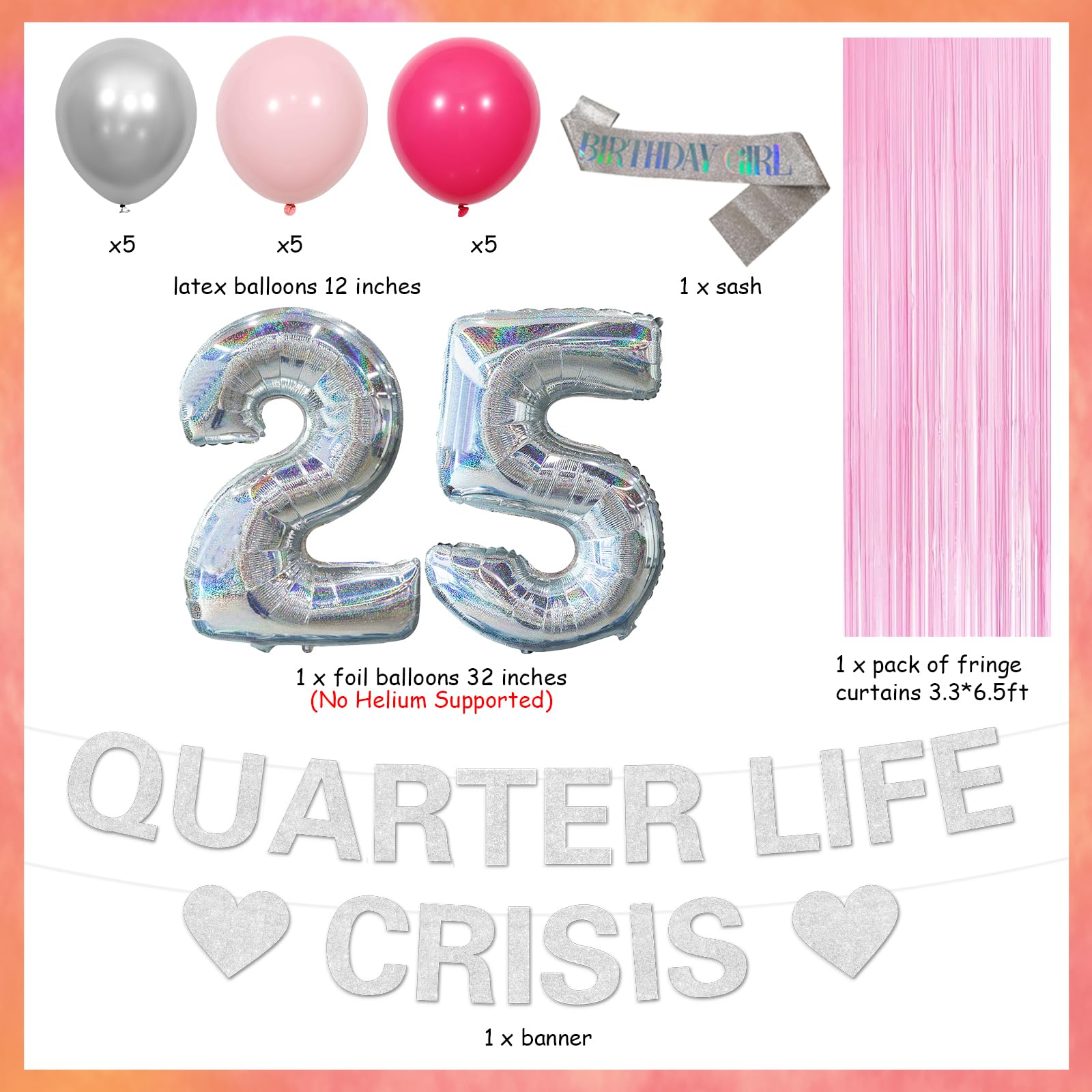 Xo, Fetti 'Quarter Life Crisis' Banner – Silber Glitzer, 1,2 M, Lustige Geburtstagsdeko