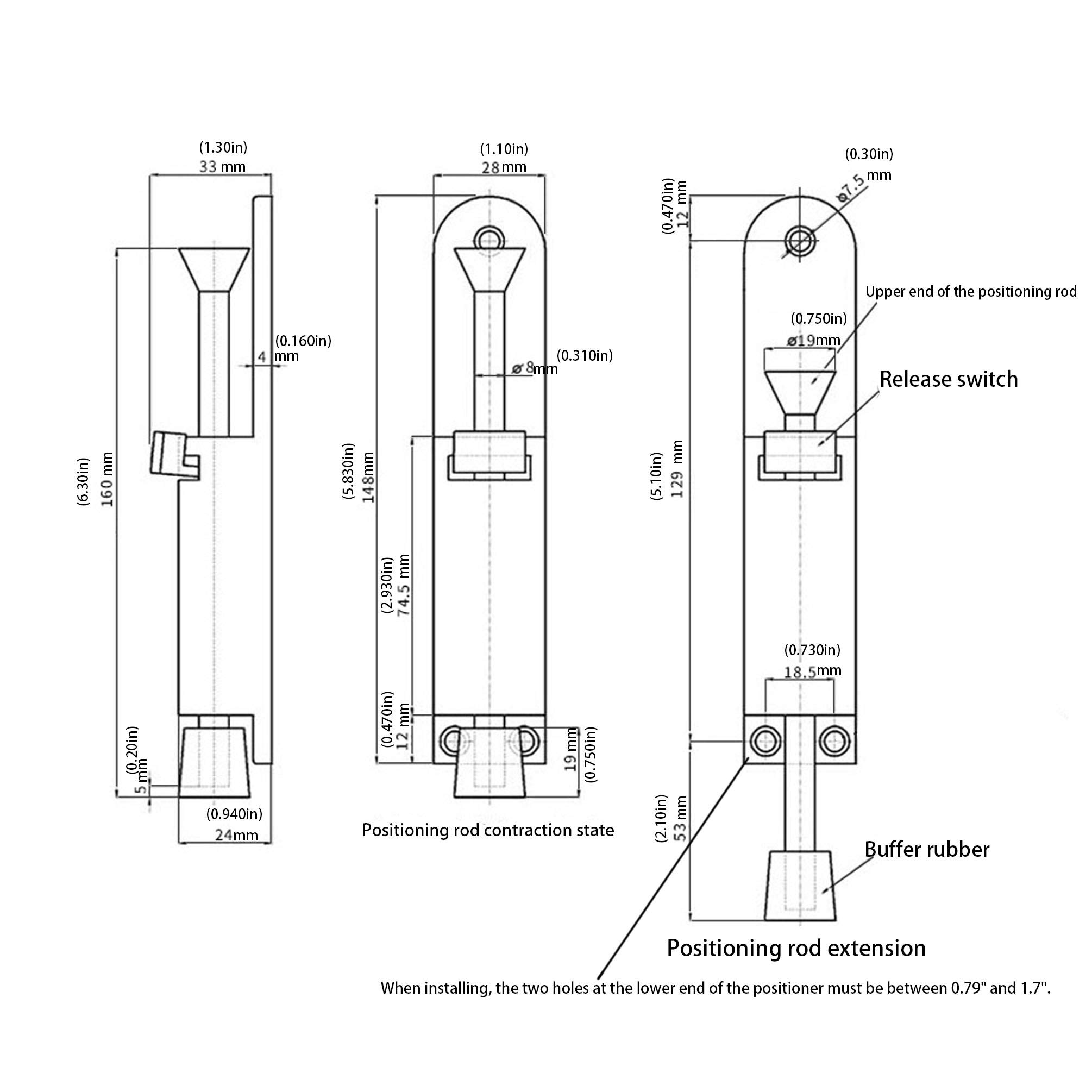 Image secondaire de 2 Arrêts de Porte Butoir Bloque Acier Inox Avec Ressort +vis