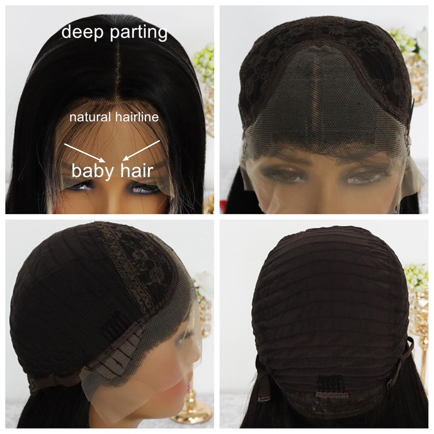 Highlight Skunk Stripe White Synthetic Lace Front Wig Glueless Long Straight Colored Mixed White Black 13x4 Lace Front Wigs for Women Pre Plucked with Baby Hair 24 Inches 150 Density