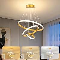 Trailabo Luminárias LED de Teto, 3 Temperaturas de Cor, 3 Faixas de LED Circulares Lineares, Estilo Decorativo Art Deco Europeu. Adequadas para Salas de Estar, Salas de Jantar e Quartos.