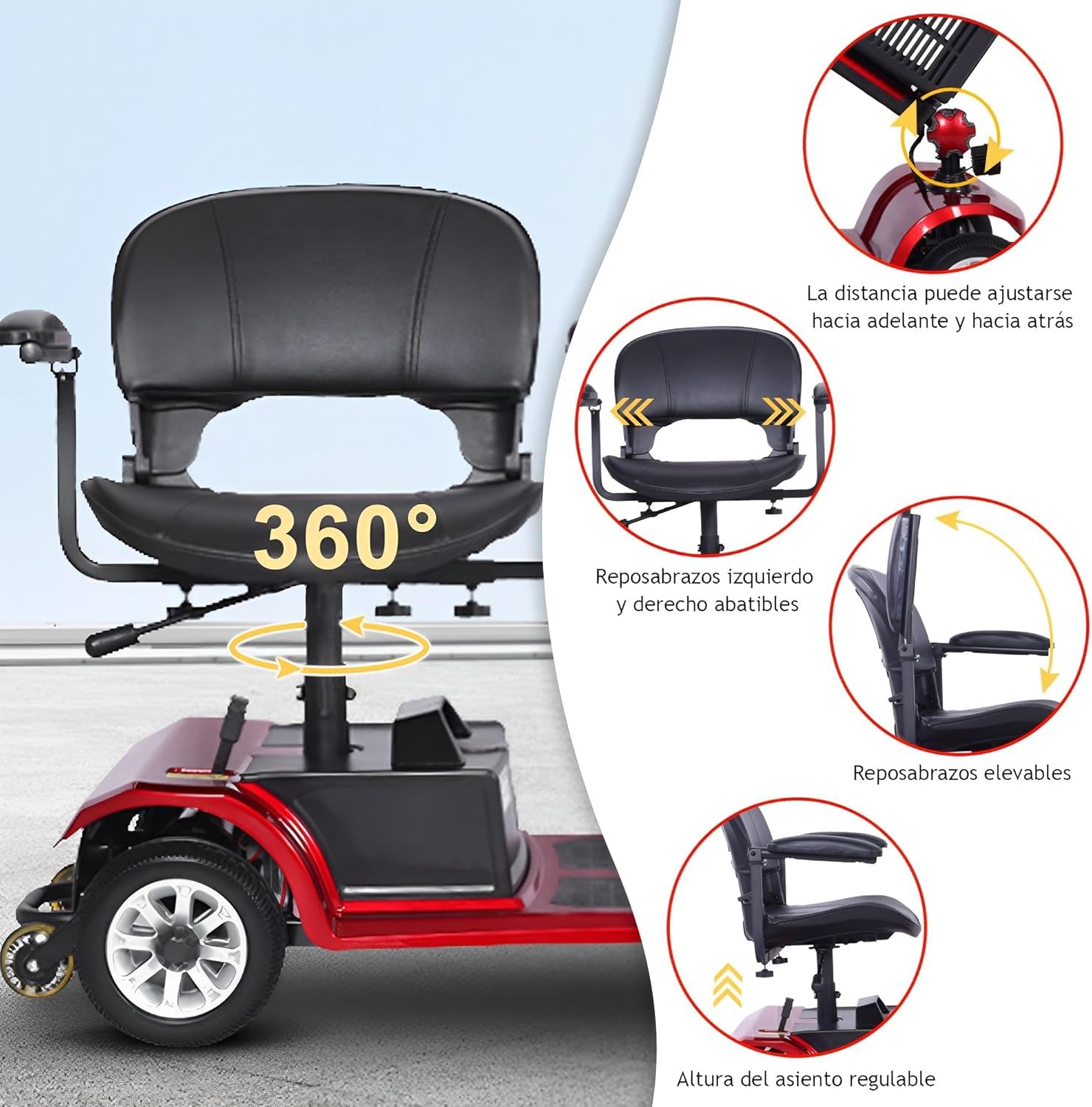 Scooter De Movilidad Eléctrico para Personas Mayores,Scooters De Movilidad Plegables,Triciclo Eléctrico,Scooter De 3 Ruedas,Viene con Batería,Cargador Y Cesta De Almacenami Red