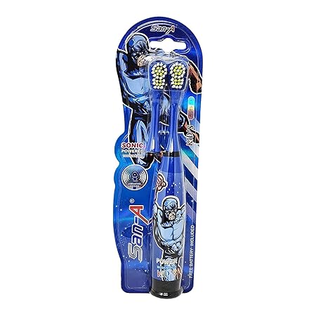 Cartoon Style Electronic automatic Tooth Brush for Kids with Pack of 2 upper Brushes Electric Toothbrush ASGadgets,Blue & Black