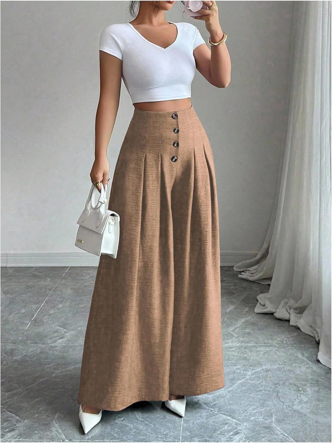 SOLY HUX Women's High Waisted Business Casual Pants Wide Leg Button Up Dressy Casual Trousers - Image 5