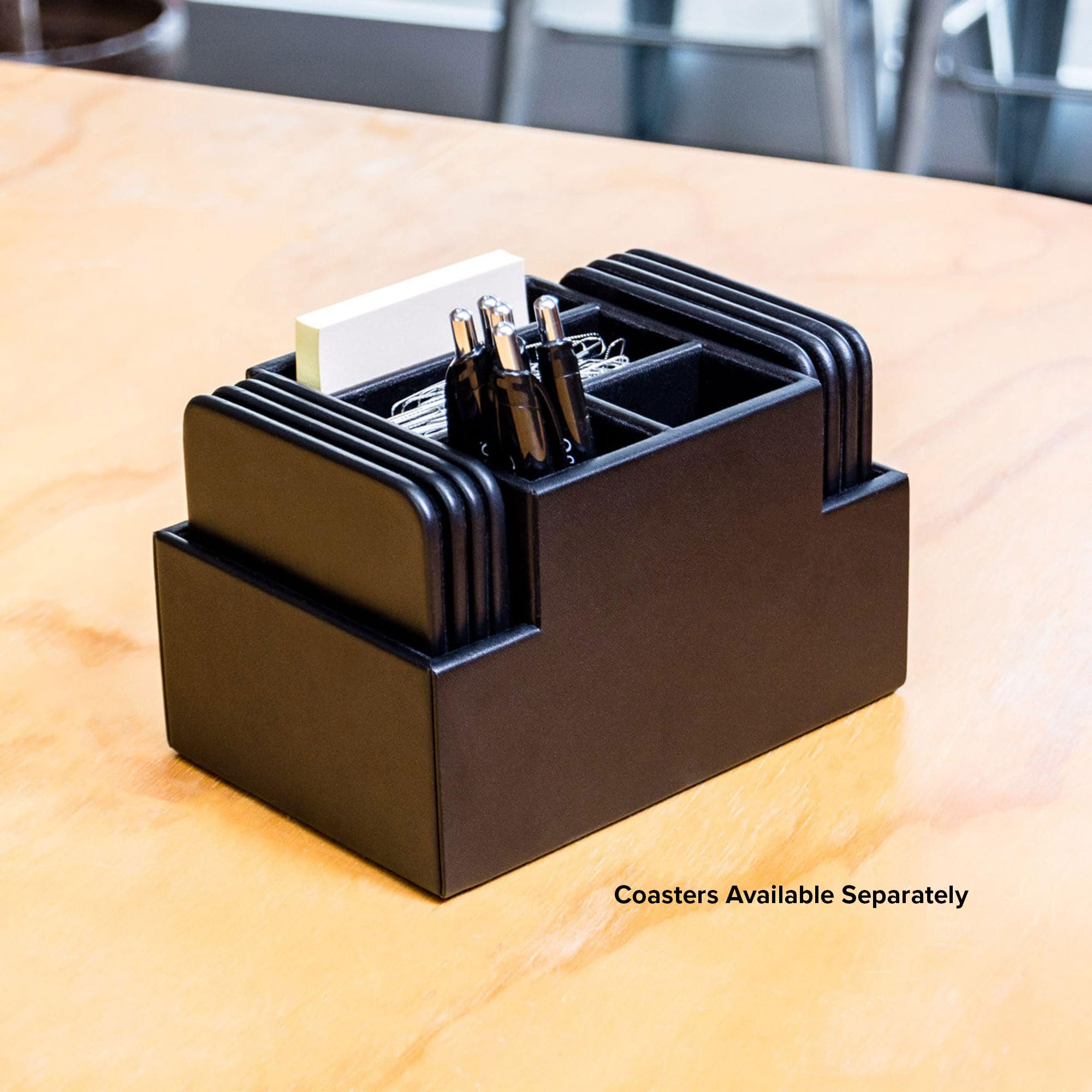 Dacasso Organizer na biurko, skóra, czarny, 15 cm x 10 cm x 10 cm