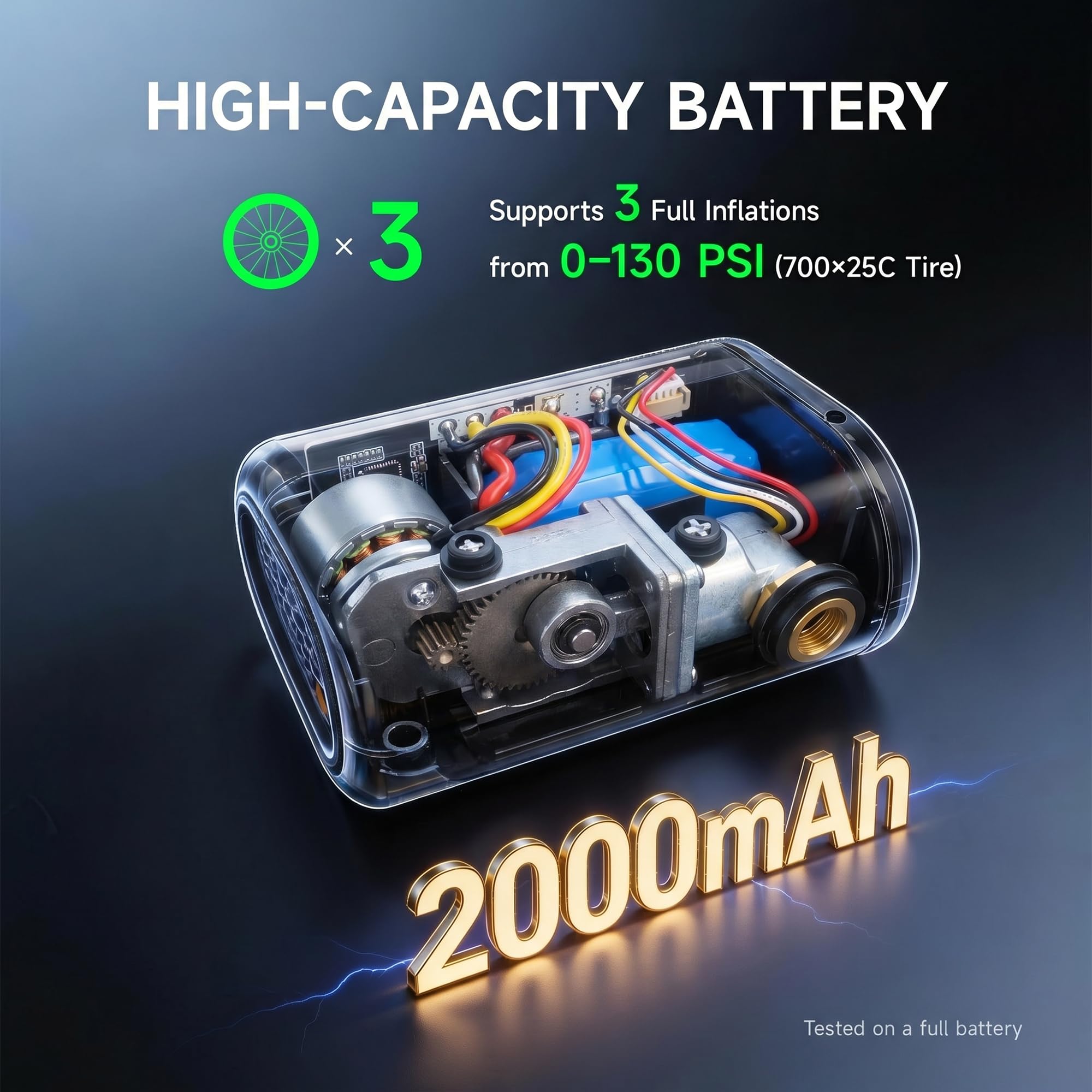 MY20 - Bomba eléctrica para bicicleta con manómetro, inflado rápido de 130 PSI, mini bomba de bicicleta con válvula Presta y Schrader, parada automática, bomba de aire recargable portátil para