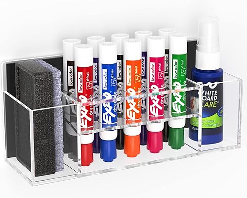 HBlife Soporte magnético acrílico para marcadores de borrado en seco, soporte de pared, 10 ranuras para pizarra blanca para oficina, escuela y disponible en Yaxa Peru