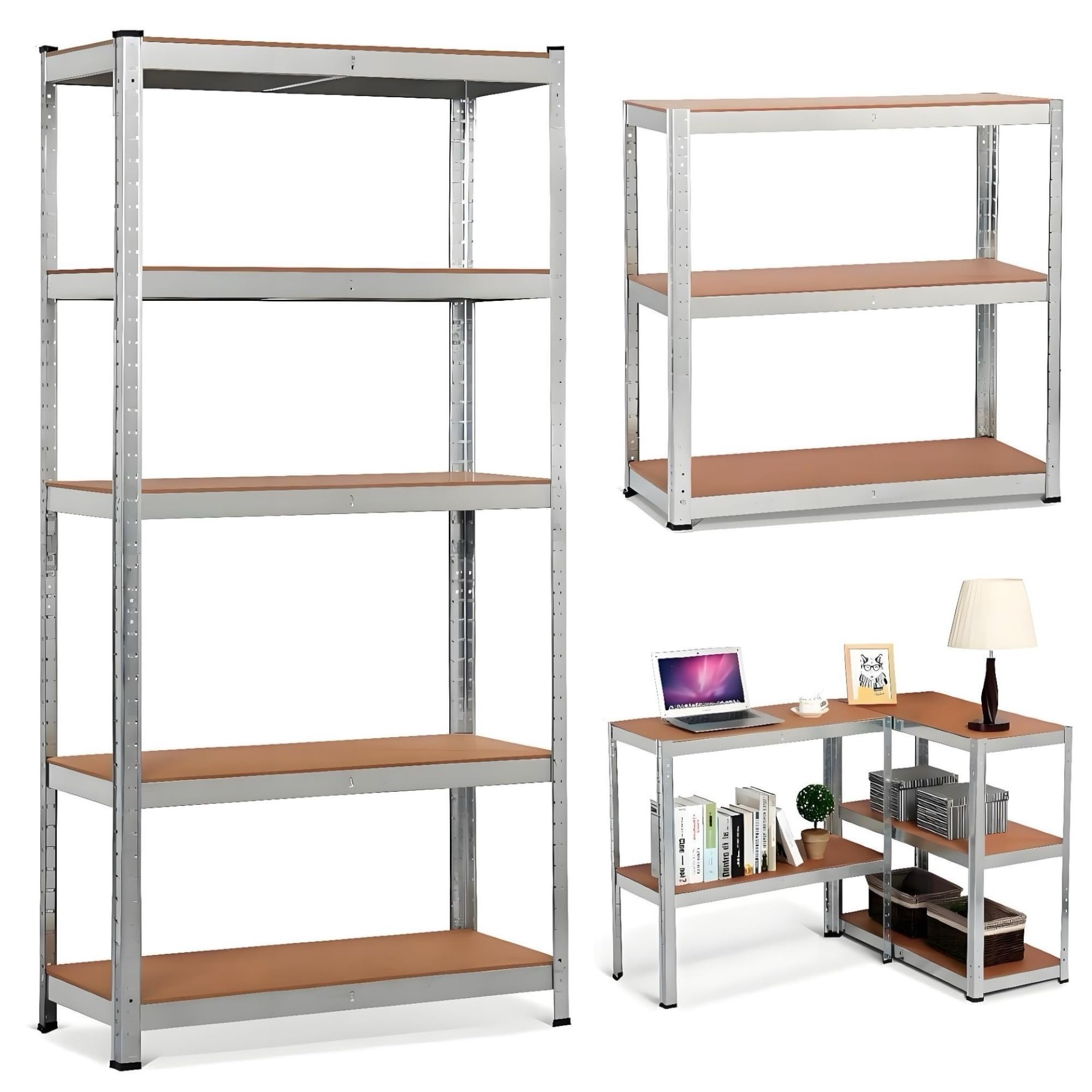 Mi Ko Mi Ka Estantería con 5 Baldes - Capacidad de 875 kg, 183 cm de Altura, 91 cm de Ancho y 46 cm de Profundidad - Estructura de Acero Galvanizado, Cocina, Oficina, Garaje y Más