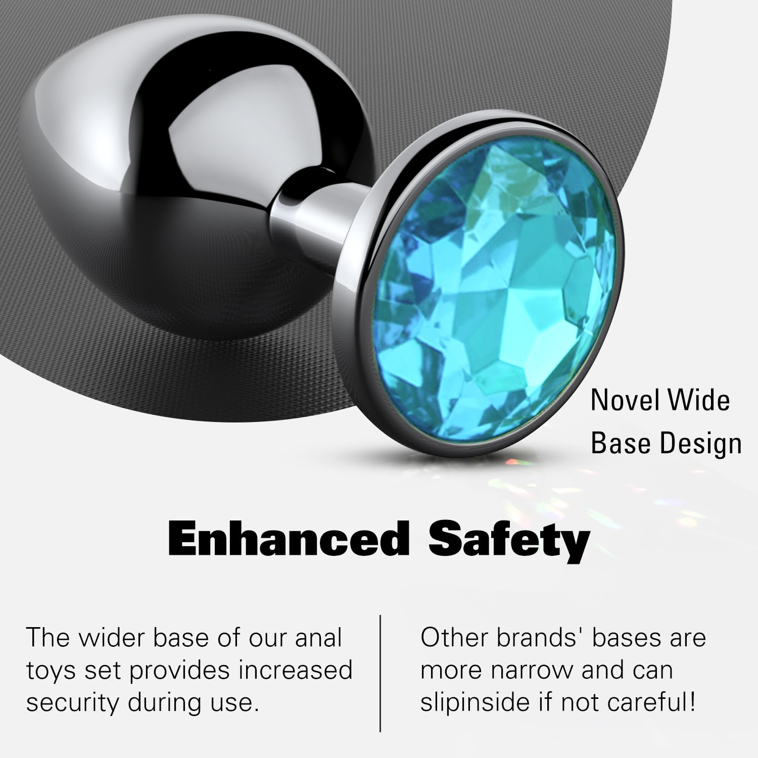 Anal Plug Beginner Set, 4 PCS Stainless Steel Butt Plug Training Kit with Jewel Base, Metal Anal Plugs for Gradual Training, Wide Base for Safety & Secure Fit for Women & Men Couples: Blue