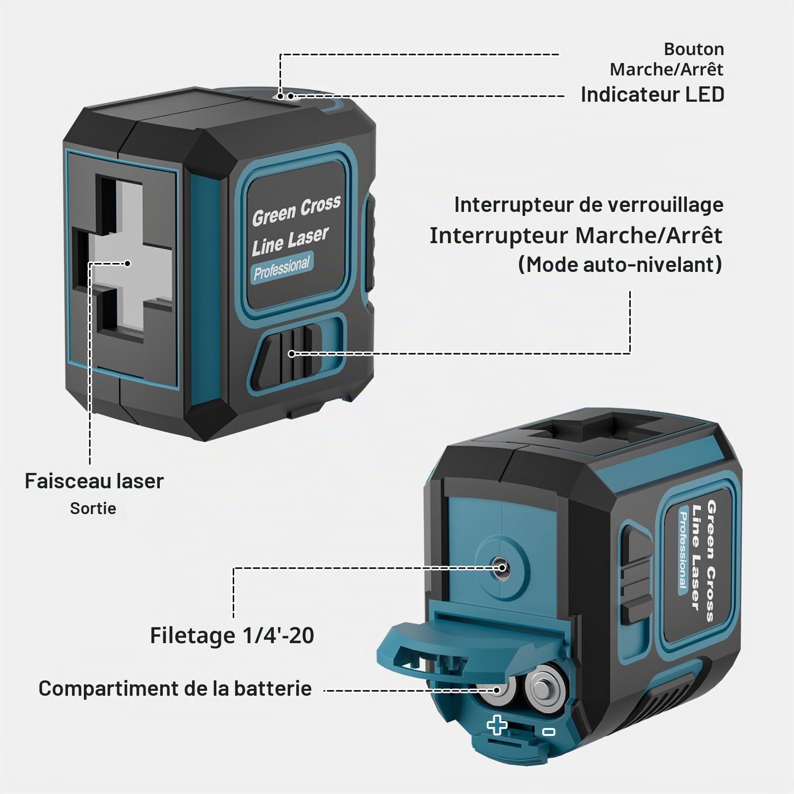 Niveau Laser avec Trepied, Niveau Laser 360 Autonivelant, Étanchéité IP54/Luminosité Réglable,Laser Chantier adapté Aux Chantiers de Construction/à la Décoration Intérieure (avec 2 Piles AA)