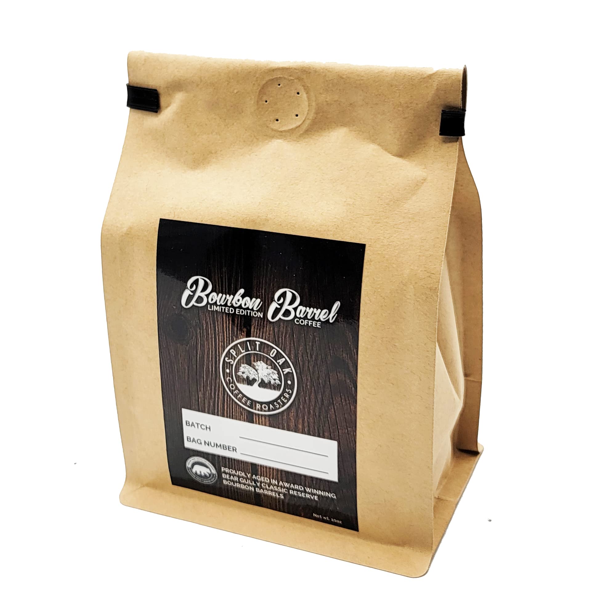 Coffret cadeau pour homme et femme avec lot de 2 cafés torréfiés en fût de bourbon bio vieilli + 1 cafetière à piston en acier inoxydable de Split Oak.
