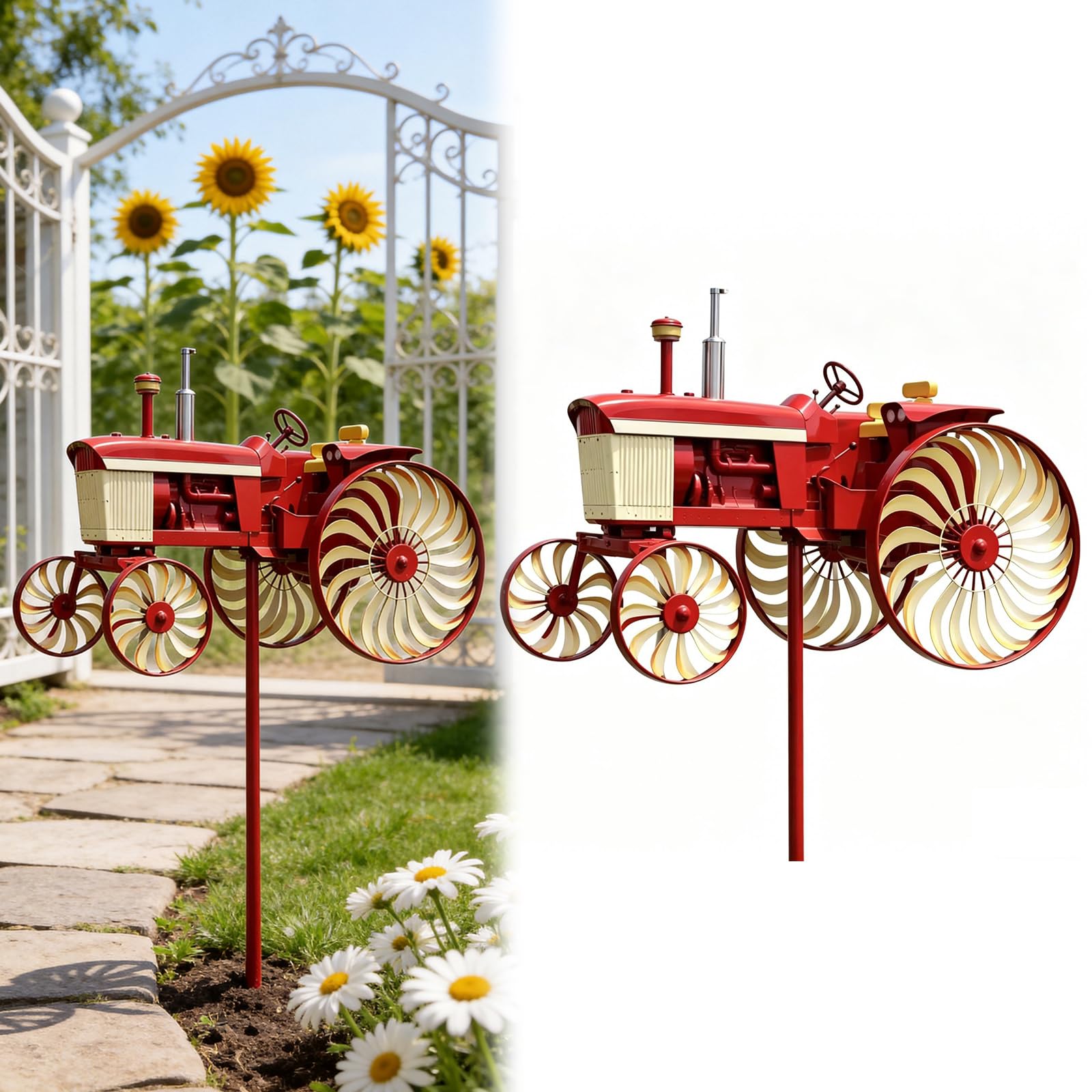 Molino de viento decorativo de metal con ruedas giratorias, talla de tractor, molino de viento decorativo para patio y patio GA