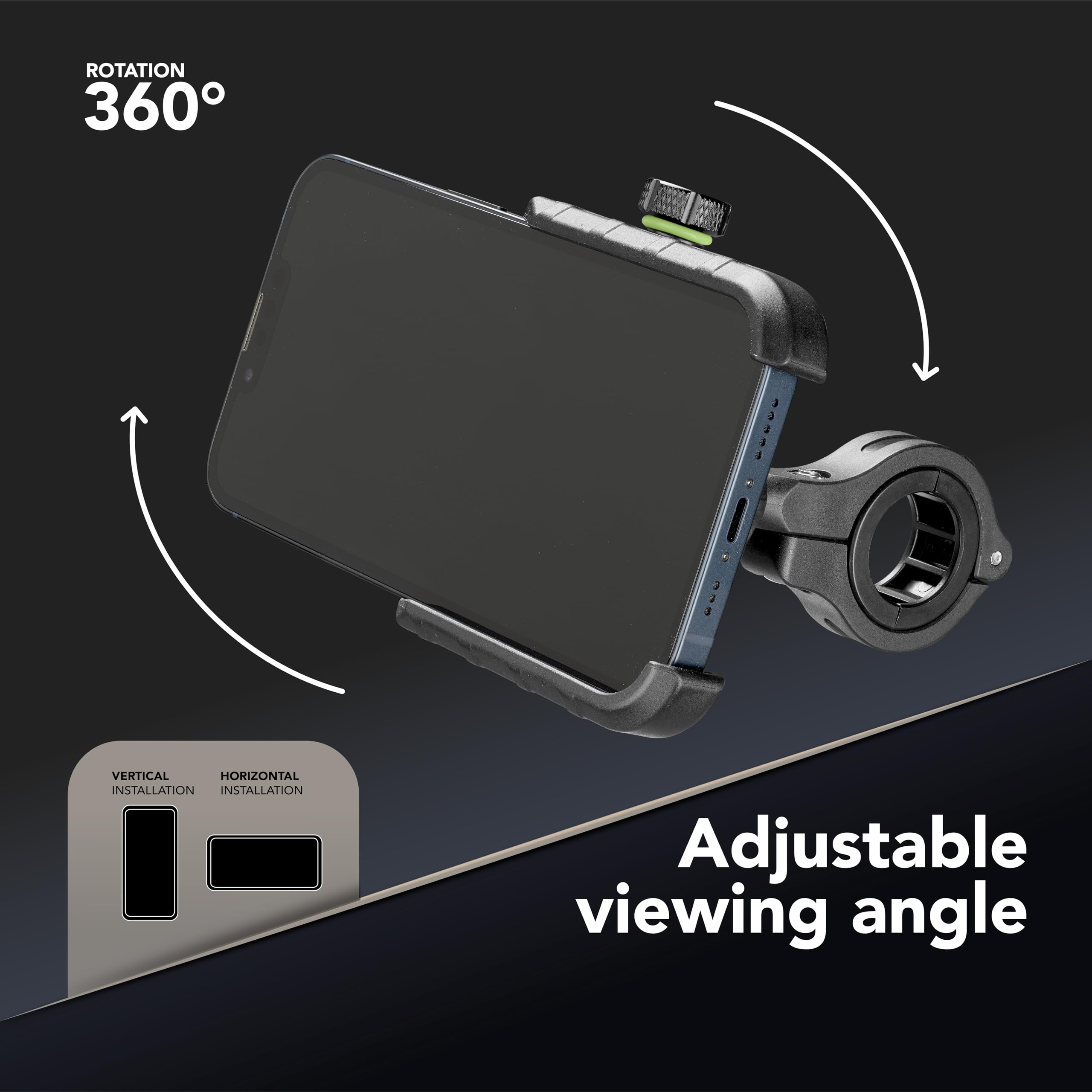 cellularline | Rider Steel – Universal – Aluminium Smartphone Holder for Round Handlebar Motorcycle and Bike – Universal for All Mobile Phones – 360 Rotation – Stable and Solid - 4