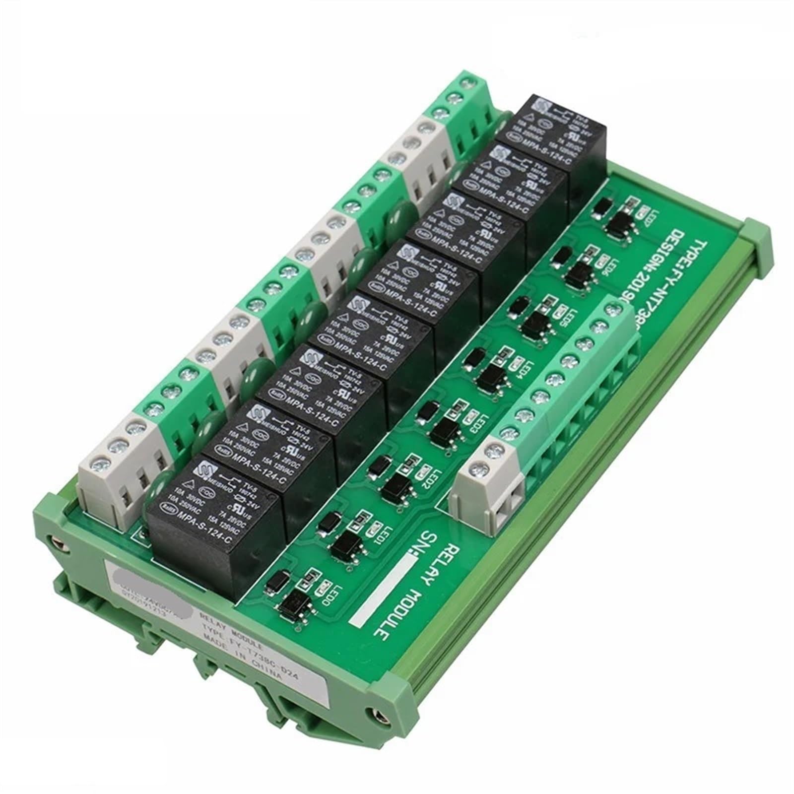 Módulo de relé de interfaz de 8 canales, 5VDC, 12VACDC, 24VACDC, montaje en Panel de carril DIN for placa PLC de automatización, 1 Uds.(FY-T738-5VDC)