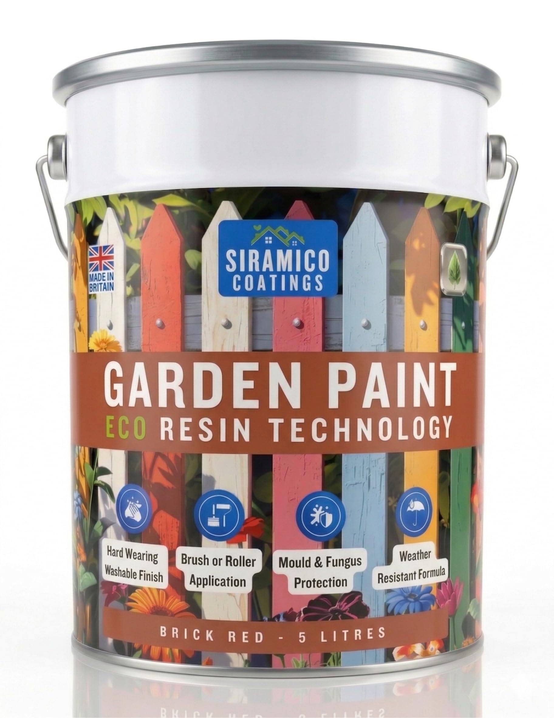 SIRAMICO COATINGS Garden Paint – 5 Litres - Eco Resin Premium One Coat Garden Paint for Garden Furniture (Brick Red, 5 Litre)